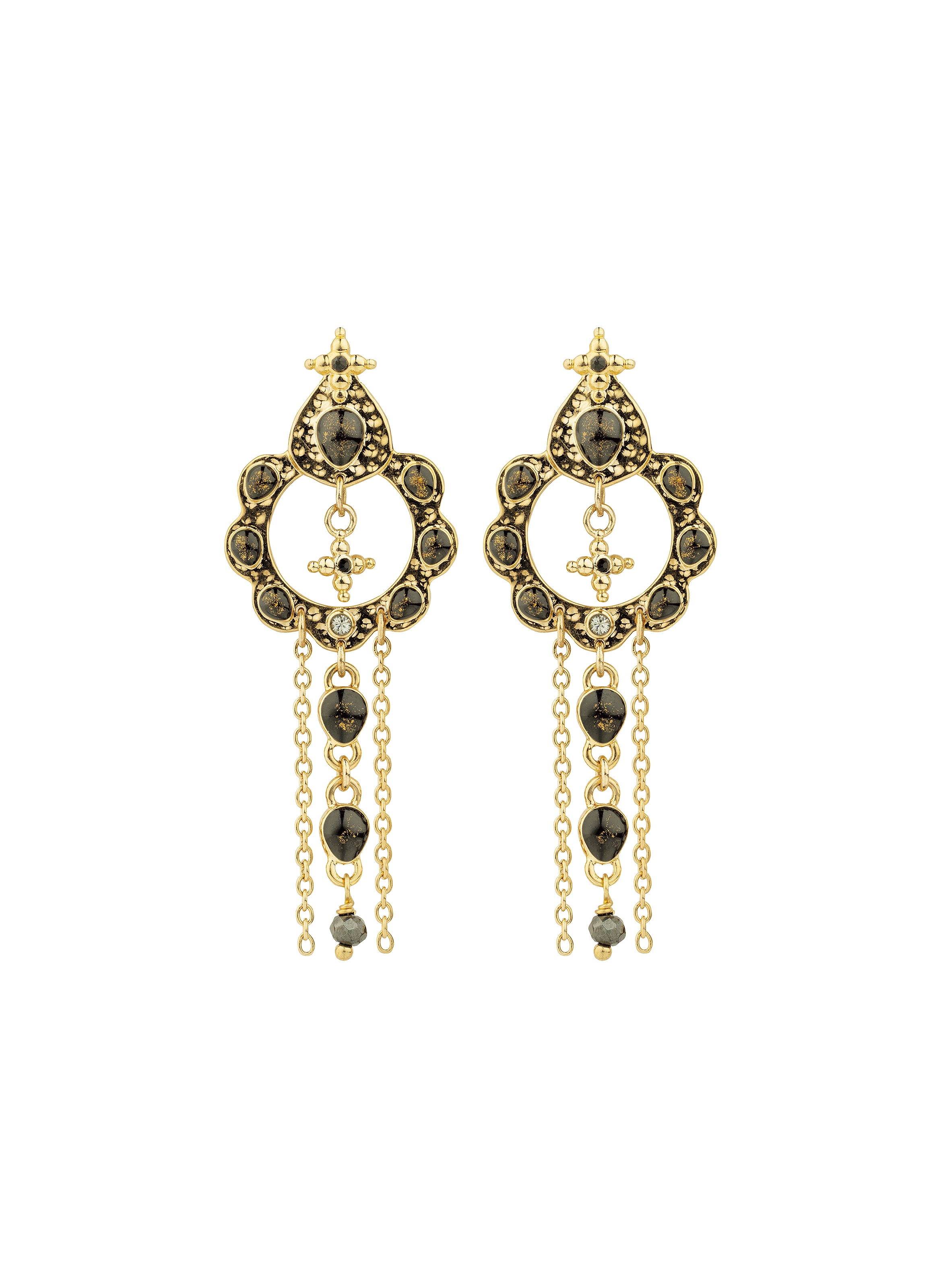 Dangling earrings with enamel and chain cascade HIPANEMA Black