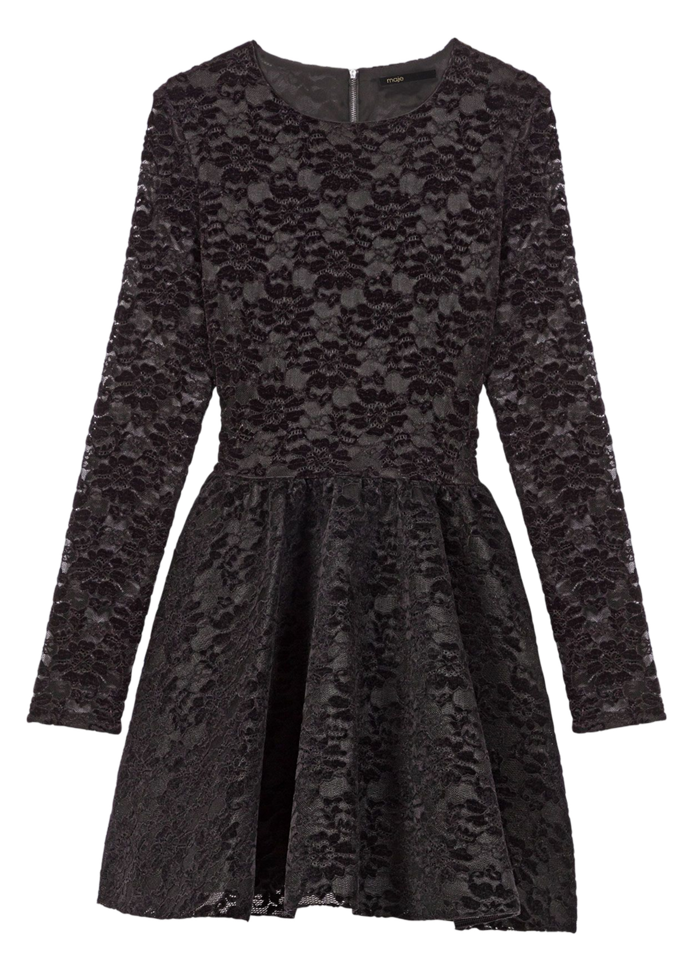 Robe courte en dentelle col rond MAJE Noir