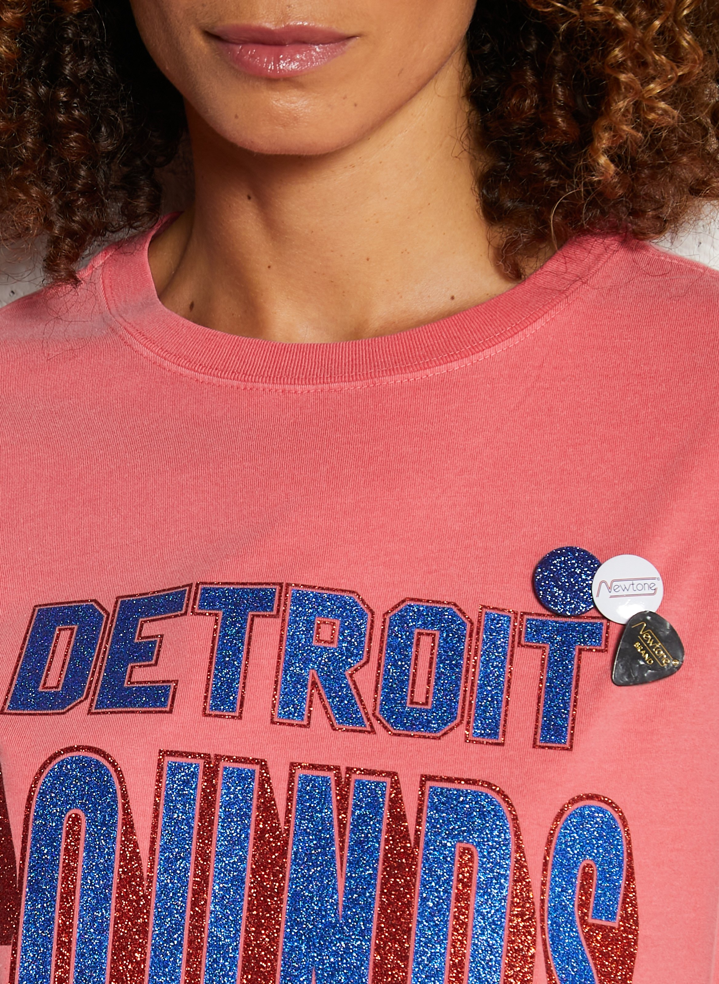 Straight round neck T-shirt with sequin screen print in cotton NEWTONE Pink