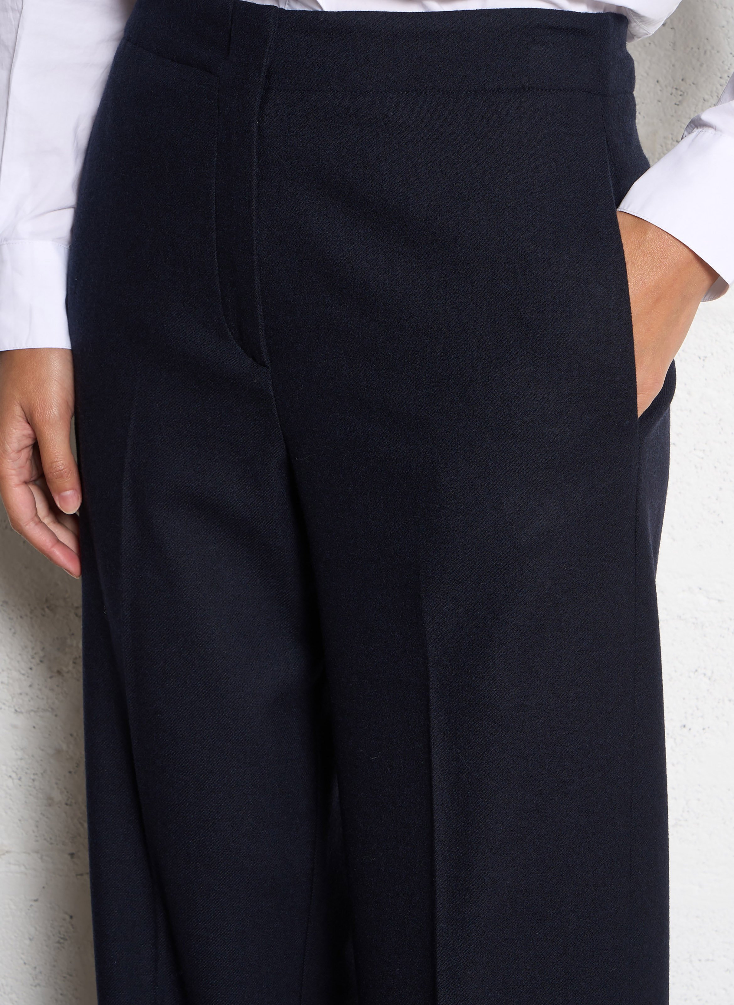 Pantalon droit en flanelle de laine  POMANDERE Bleu