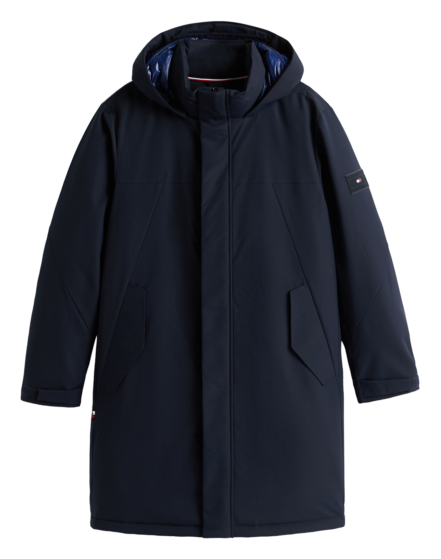 Solid straight parka with hood TOMMY HILFIGER Blue