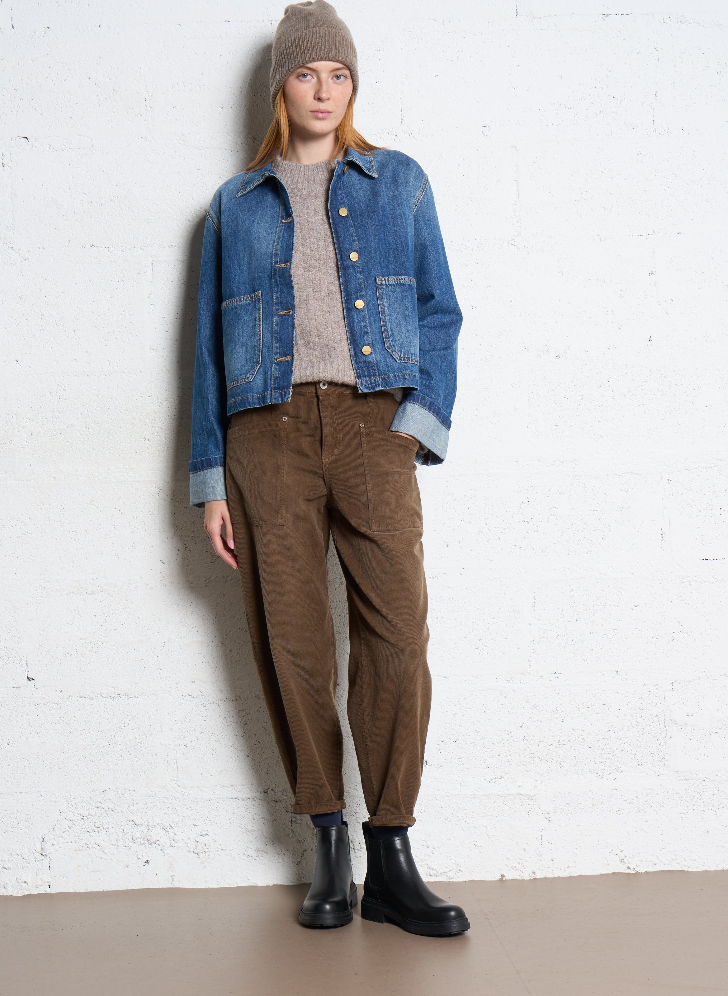 Veste col classique en denim de coton mélangé LE TEMPS DES CERISES Bleu