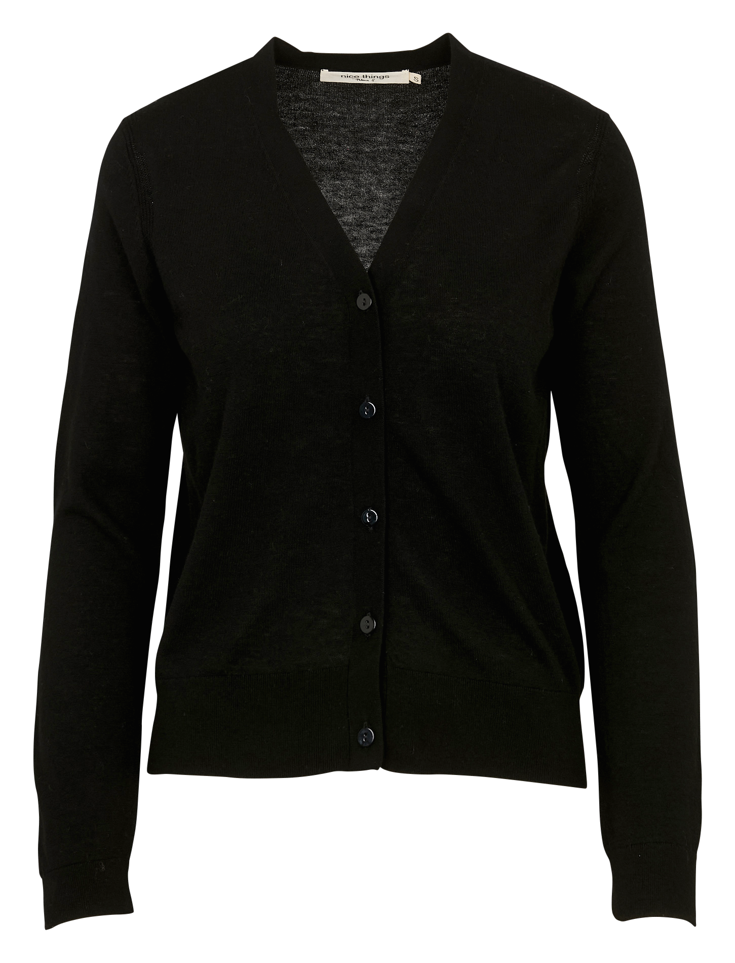 Gilet droit col V en laine mérinos mélangée NICE THINGS Noir