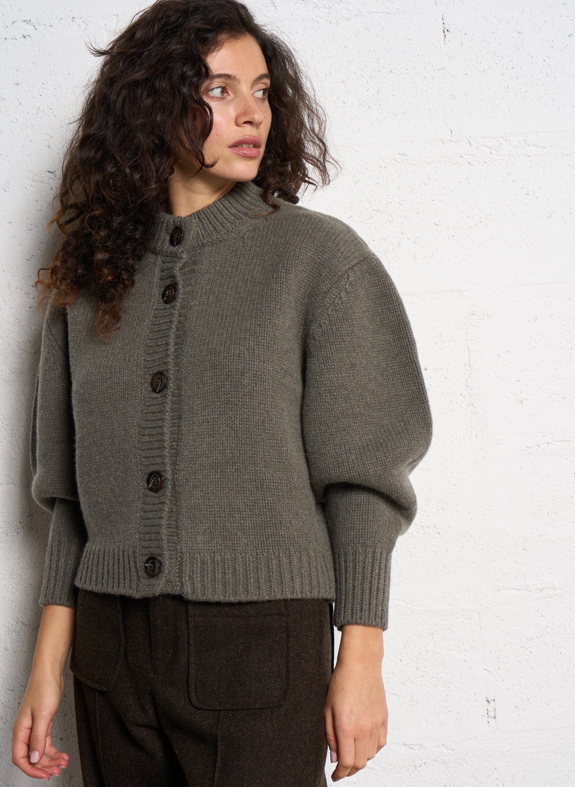 Cardigan col rond en laine SOEUR Gris