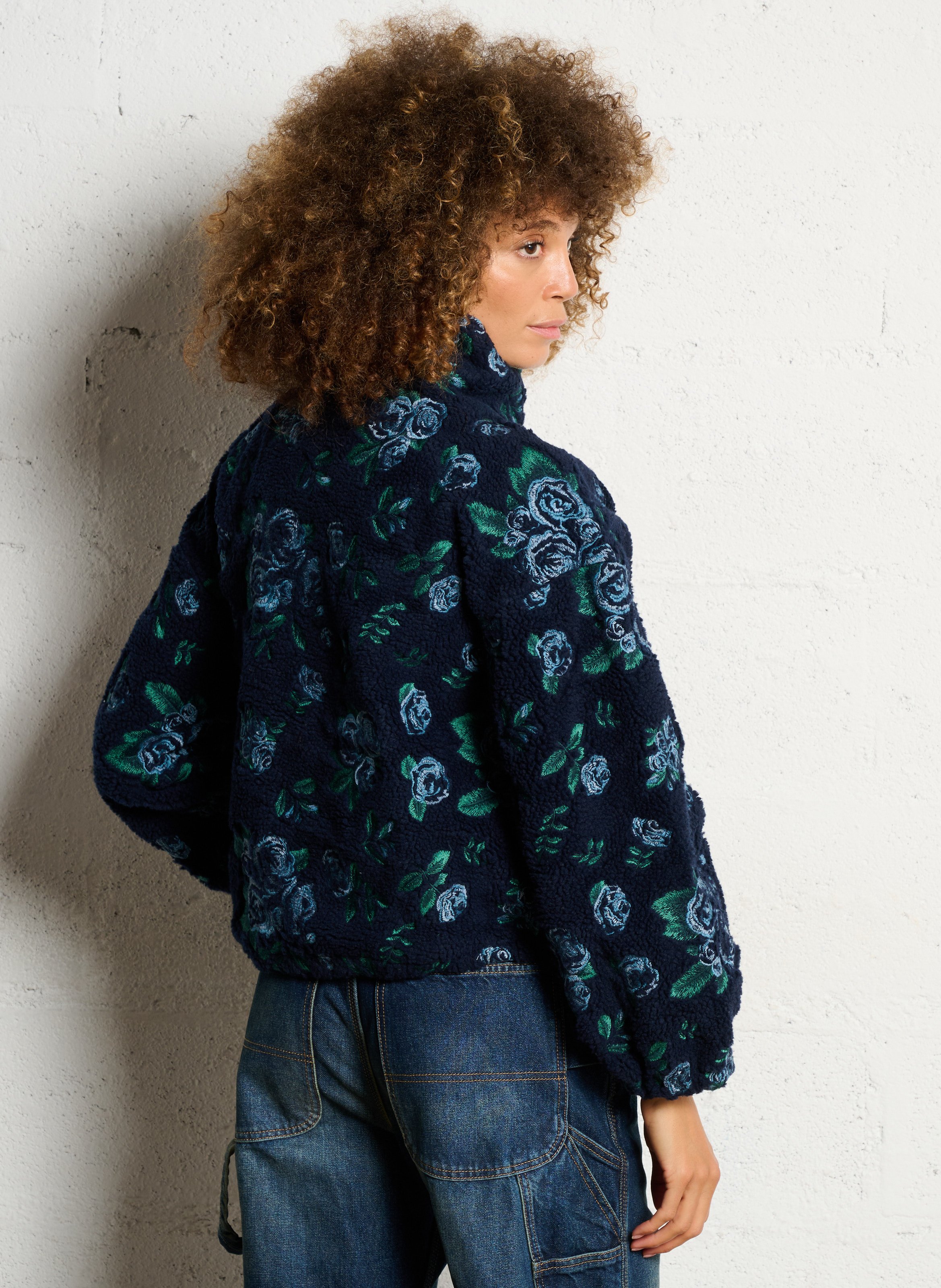Veste oversize col montant brodée THE TINY BIG SISTER Bleu