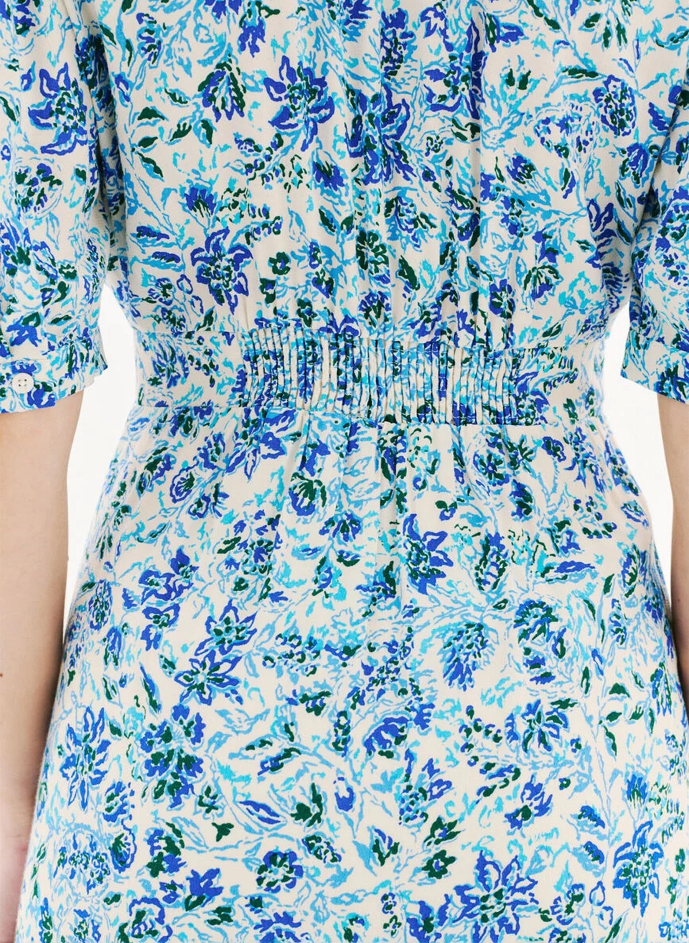 Flowing V-neck printed midi dress CAROLL Blue