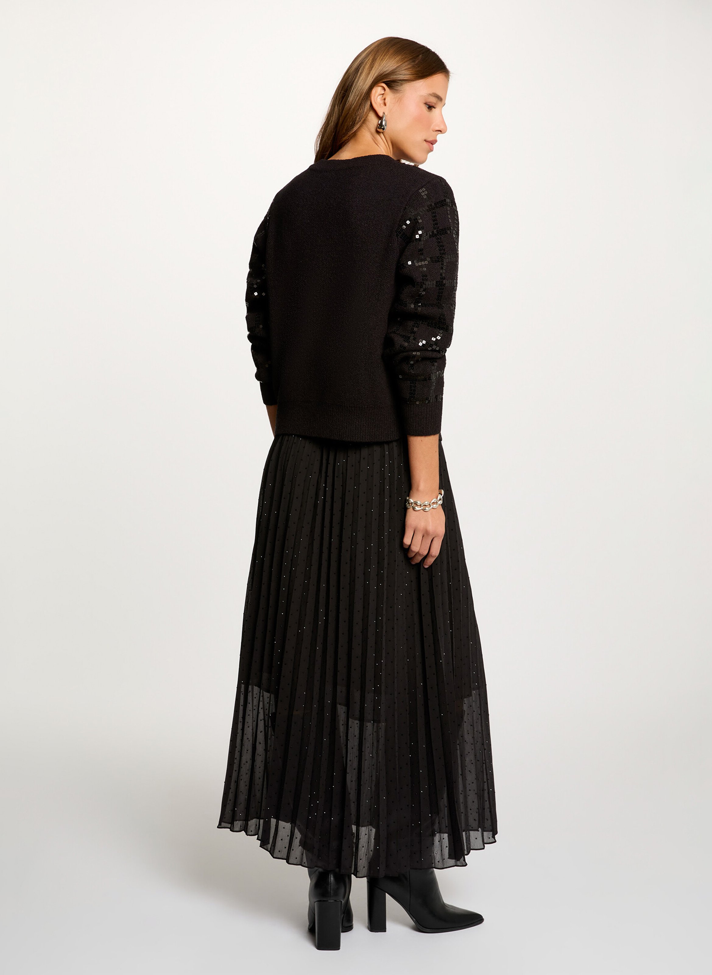 Jupe longue plissée à taille haute MORGAN Noir