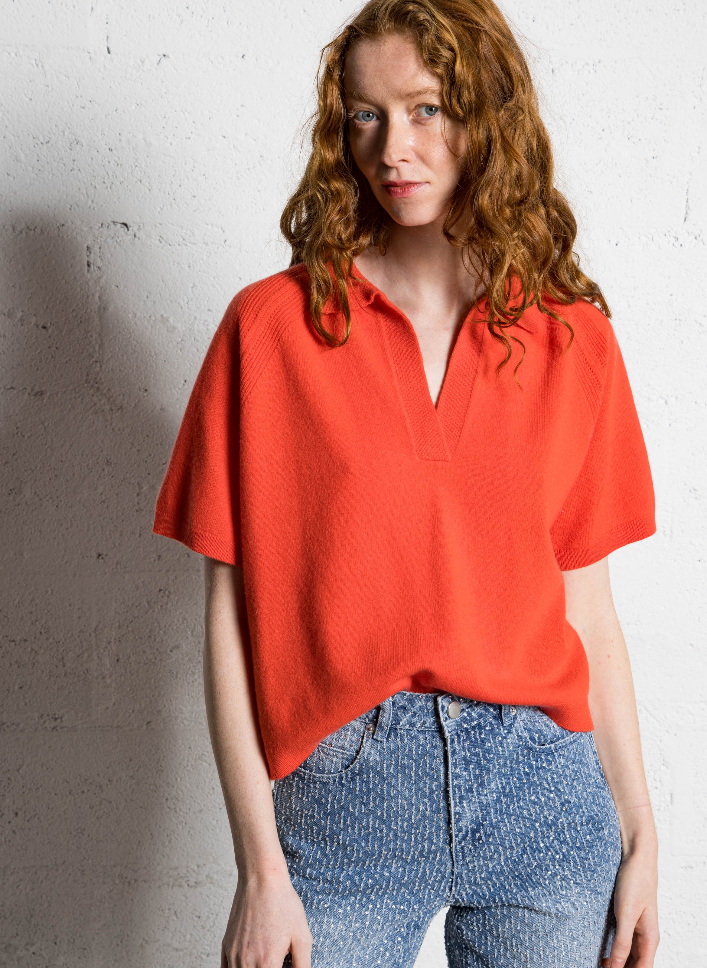 Pull ample uni en laine SUNCOO Rouge