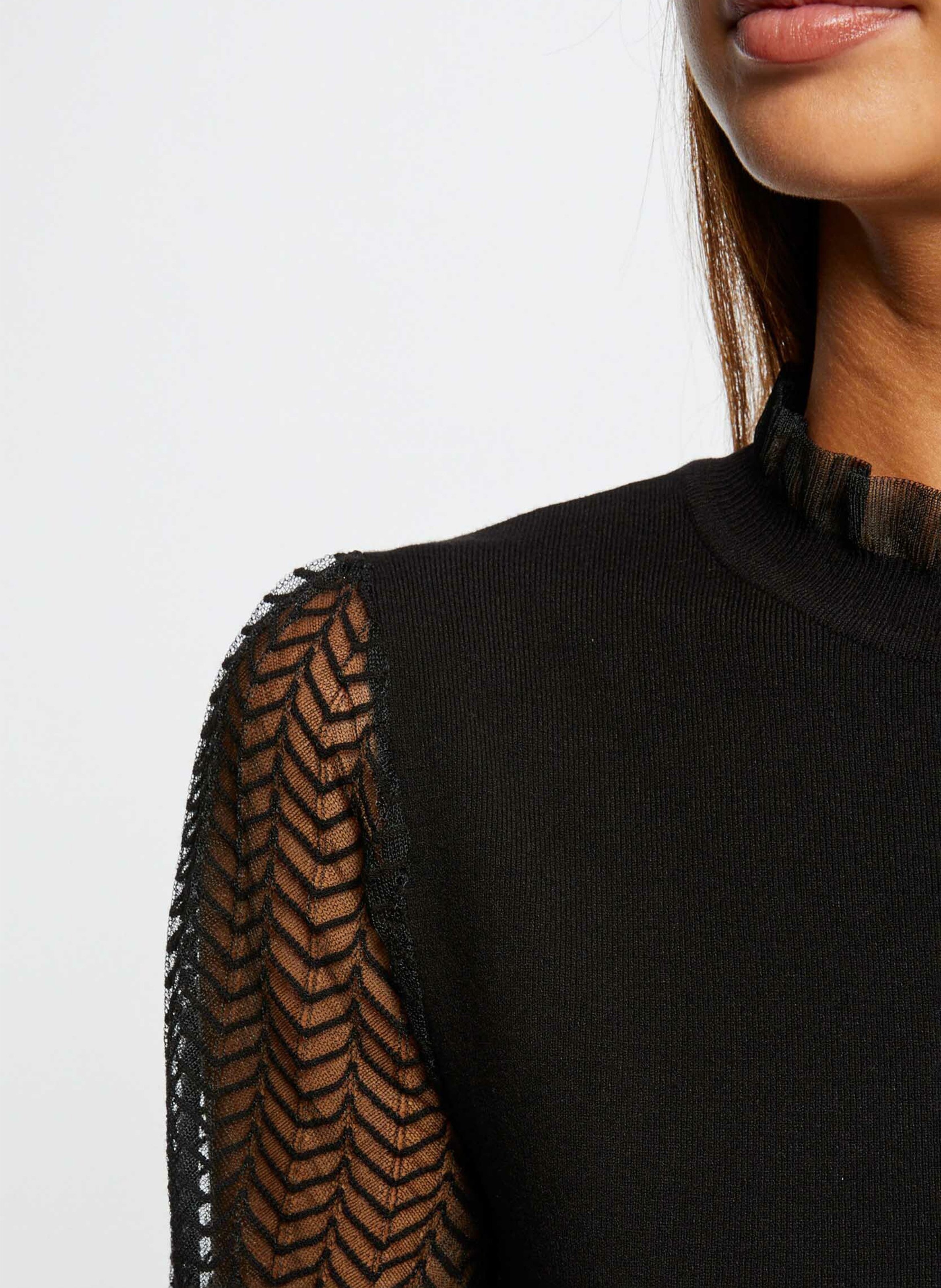 Pull col montant en dentelle MORGAN Noir