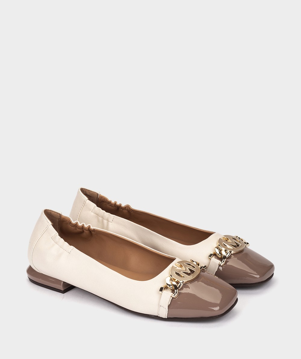 Two-tone leather and patent leather ballet flats PEDRO MIRALLES White