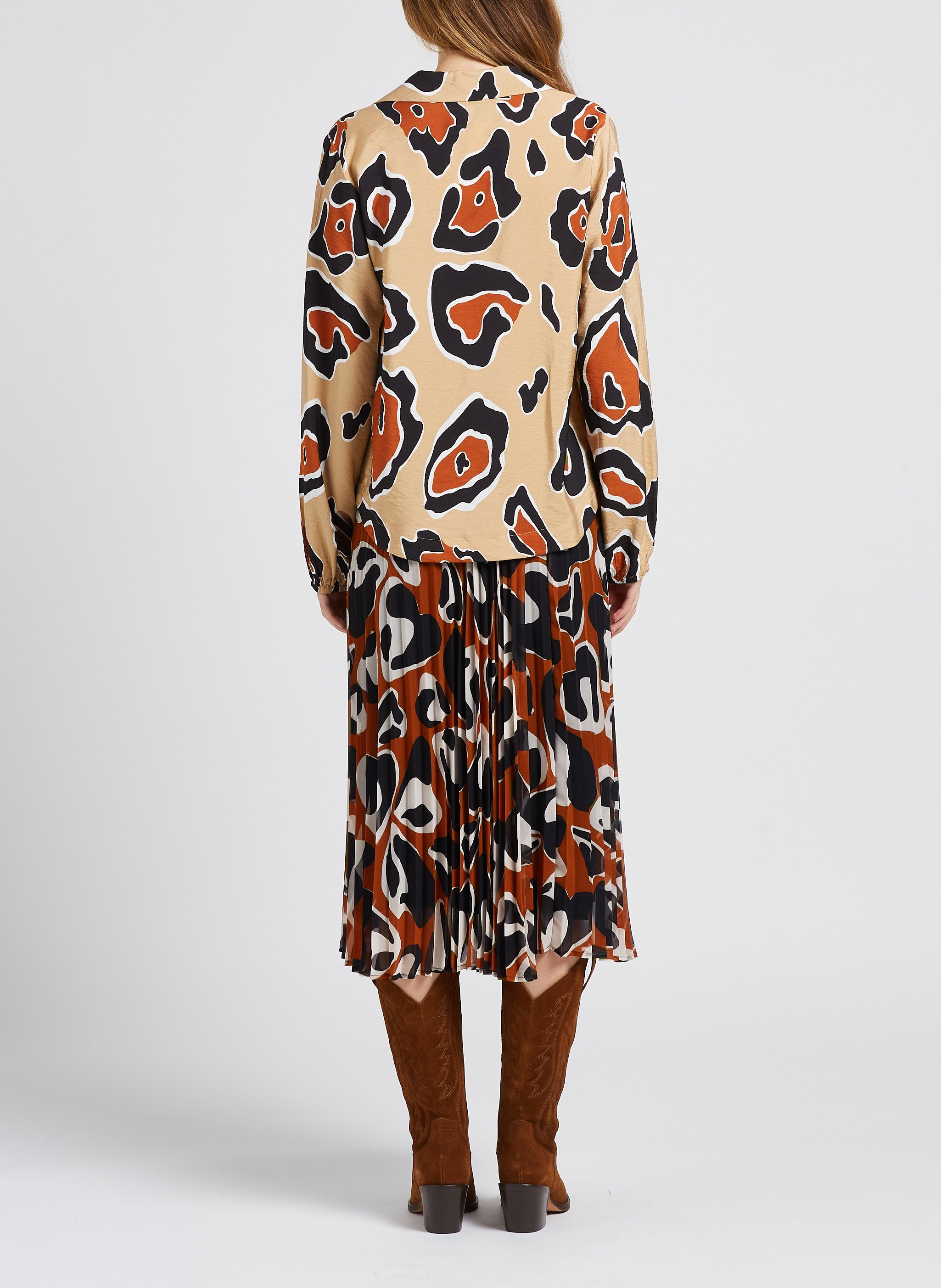 Chemise col V imprimée  OBJECT Marron