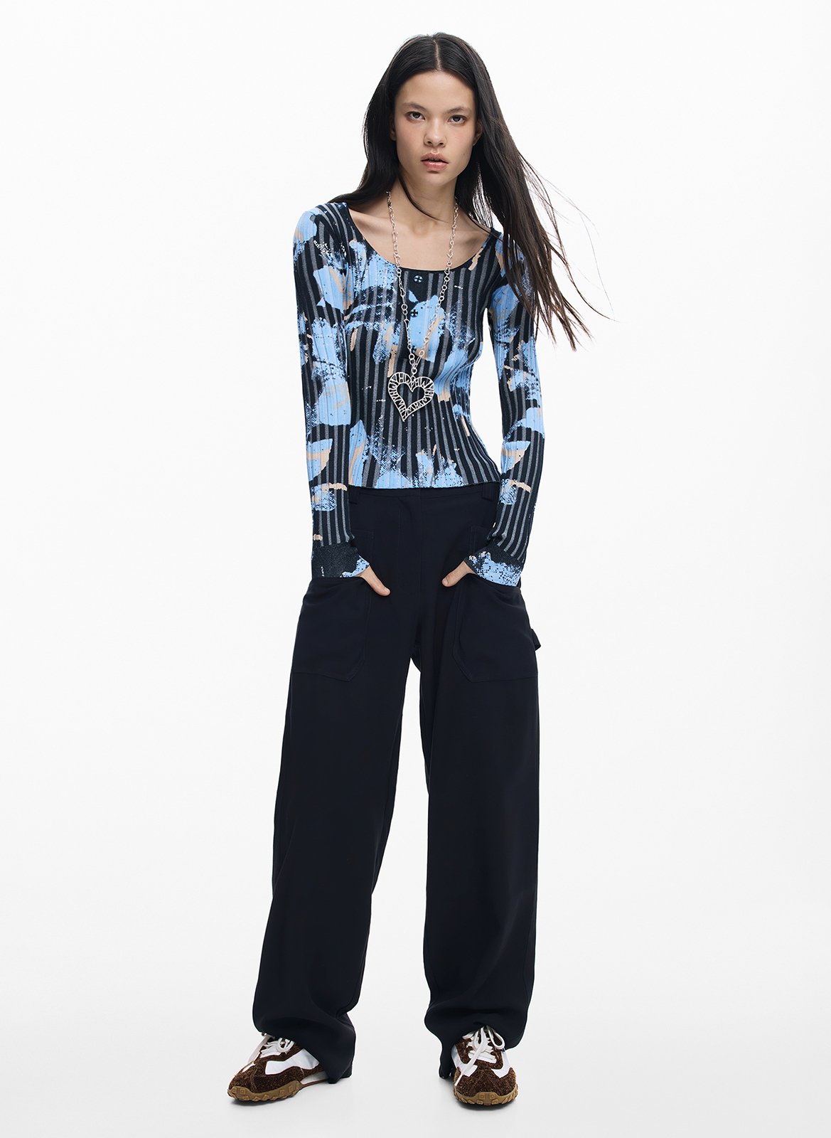 Bedruckter Rundhalspullover DESIGUAL Blau