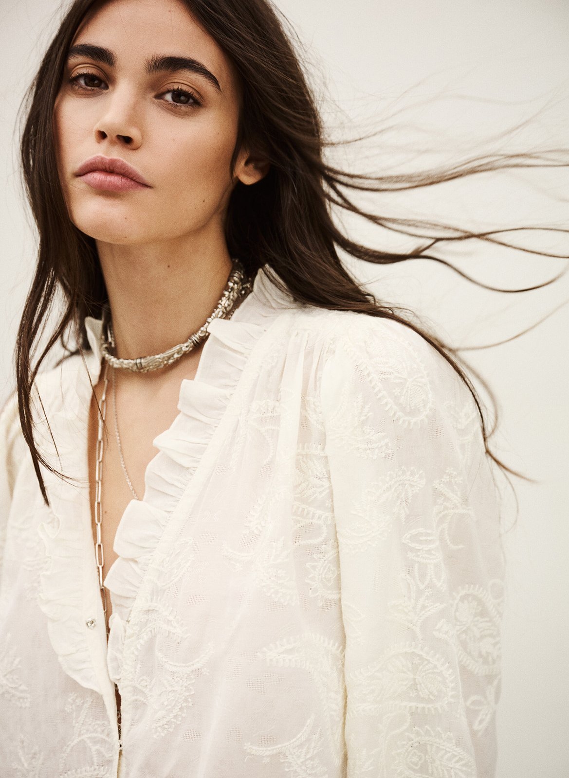 Geborduurde blouse met V-hals BA&SH Beige