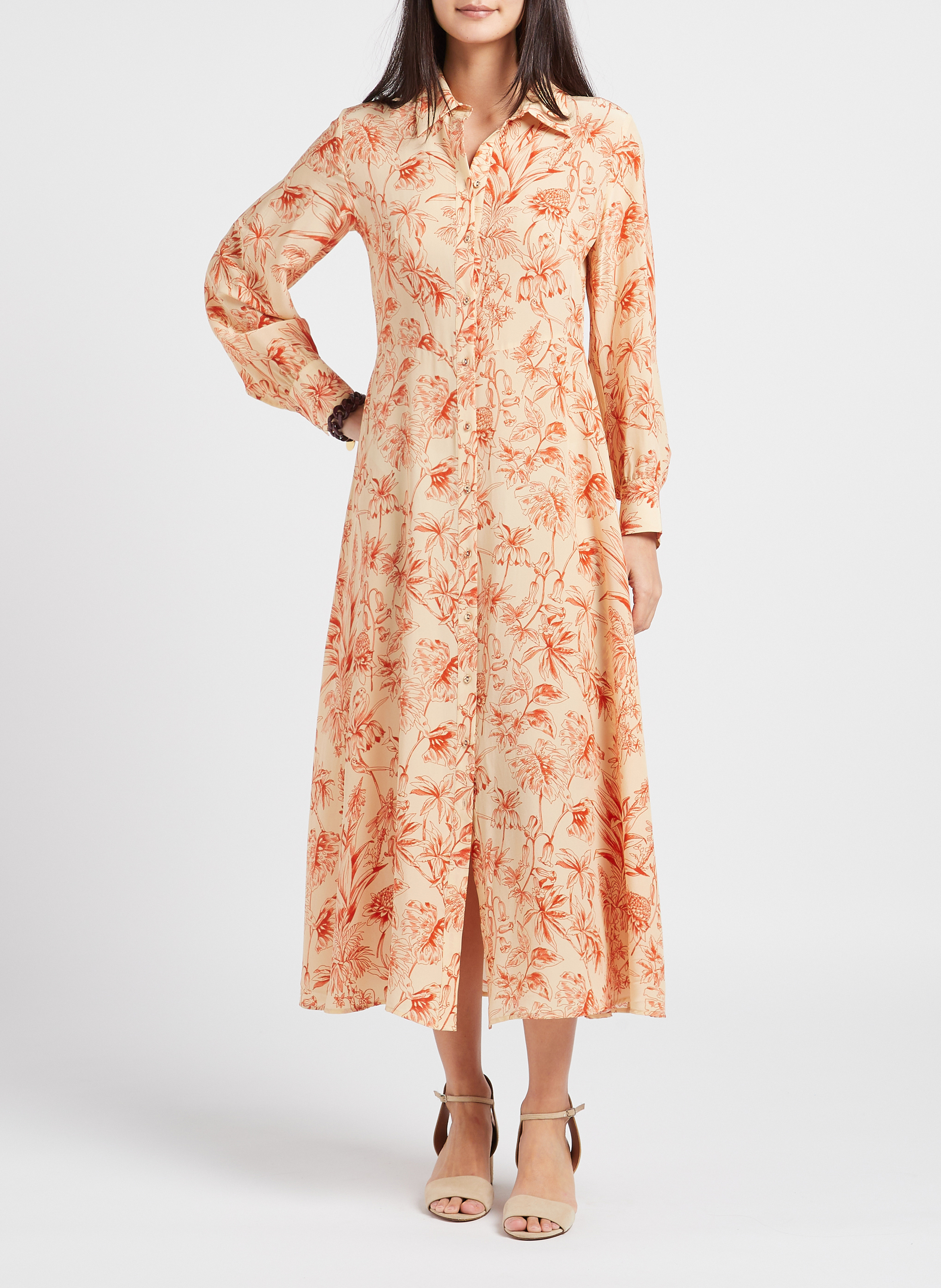 Robe chemise longue cintrée  ATTIC AND BARN Orange