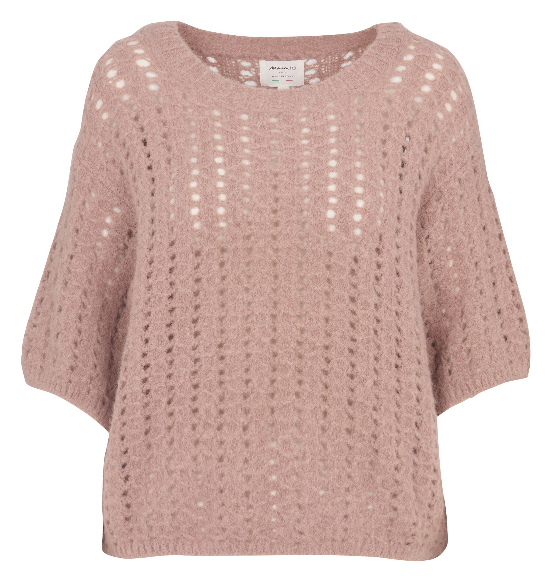 Round-neck loose-fitting sweater in mixed alpaca with openwork. MAISON 123 Pink