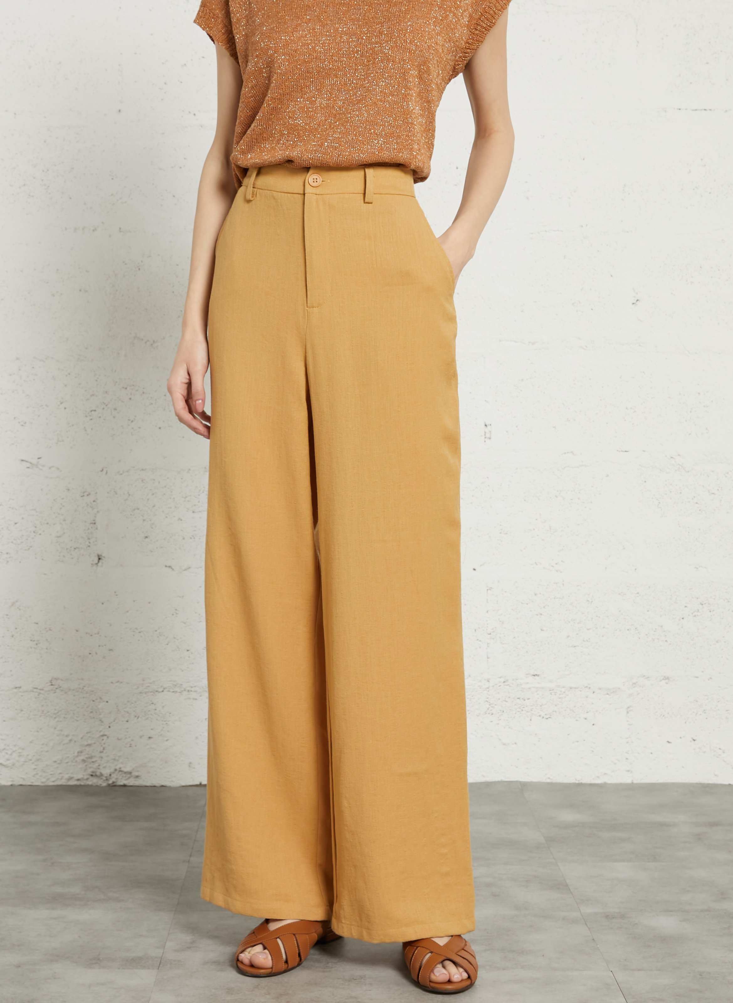 Wide-leg high-waisted trousers SEE U SOON Gelb