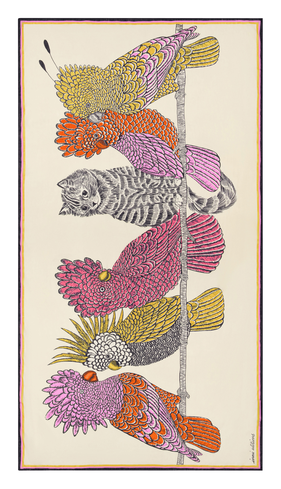 Foulard imprimé oiseaux en coton INOUI EDITIONS Blanc