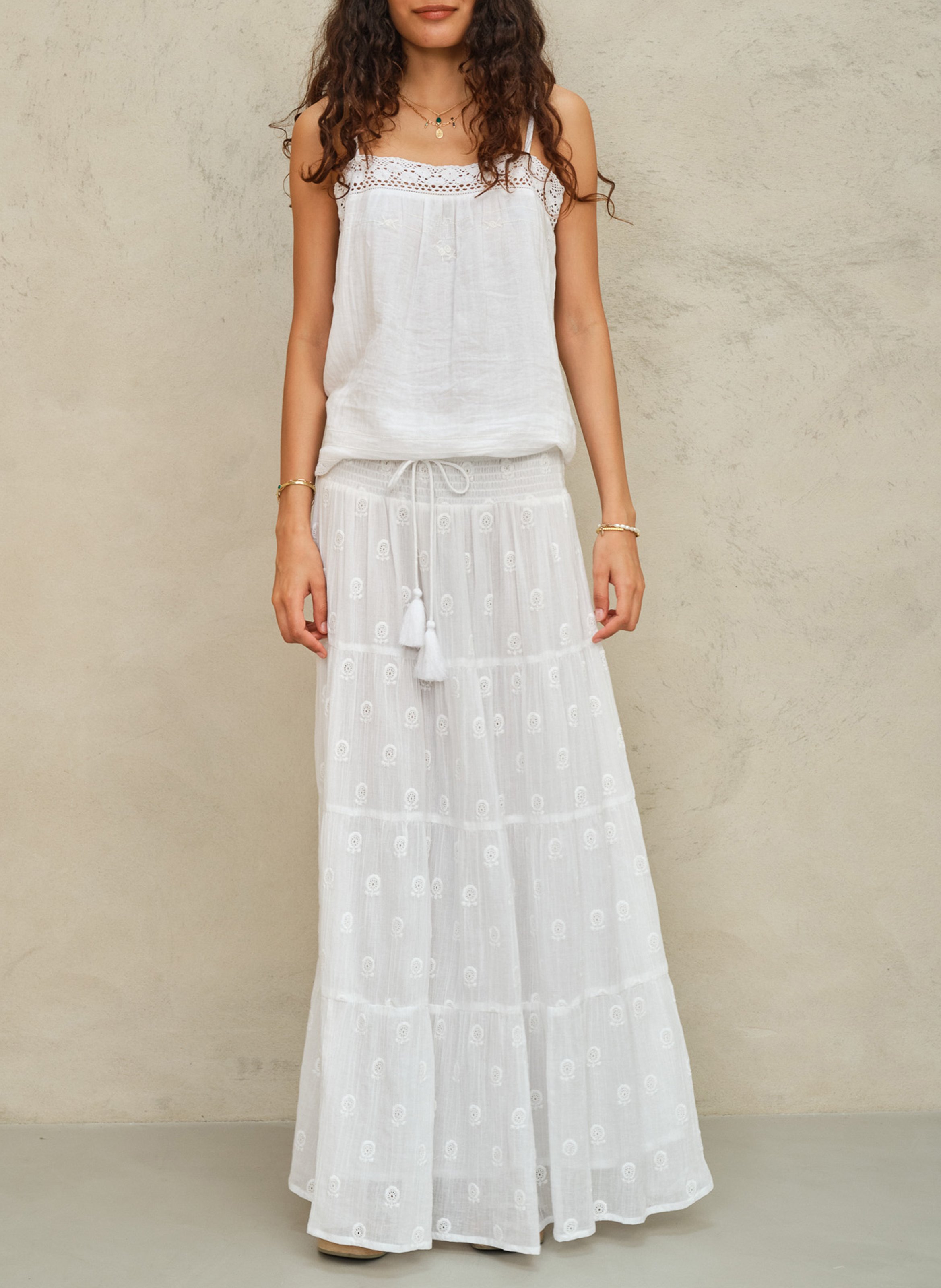 Anaïs cotton midi skirt M.A.B.E White