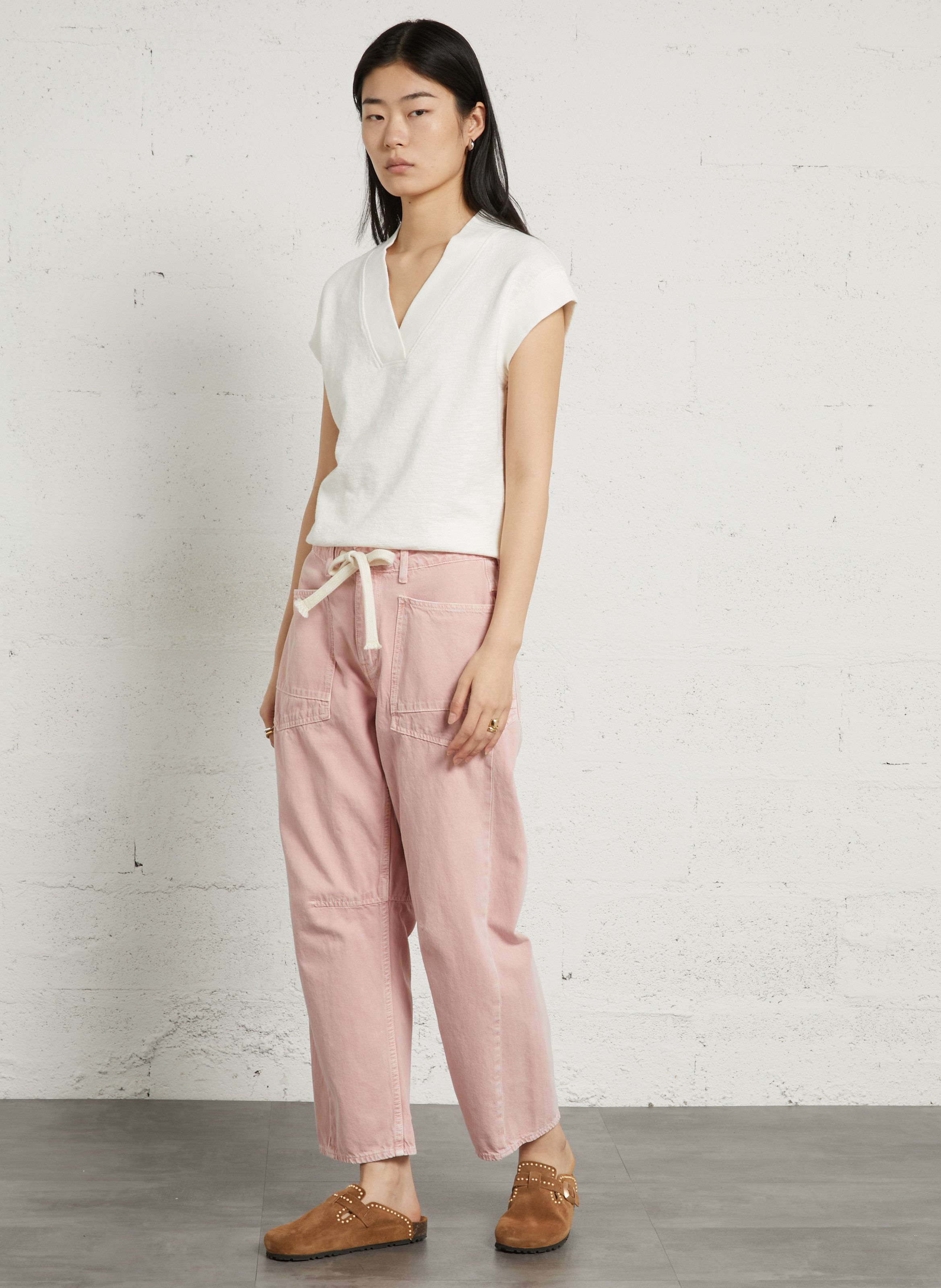 Straight V-neck cotton sweatshirt MAISON 123 White