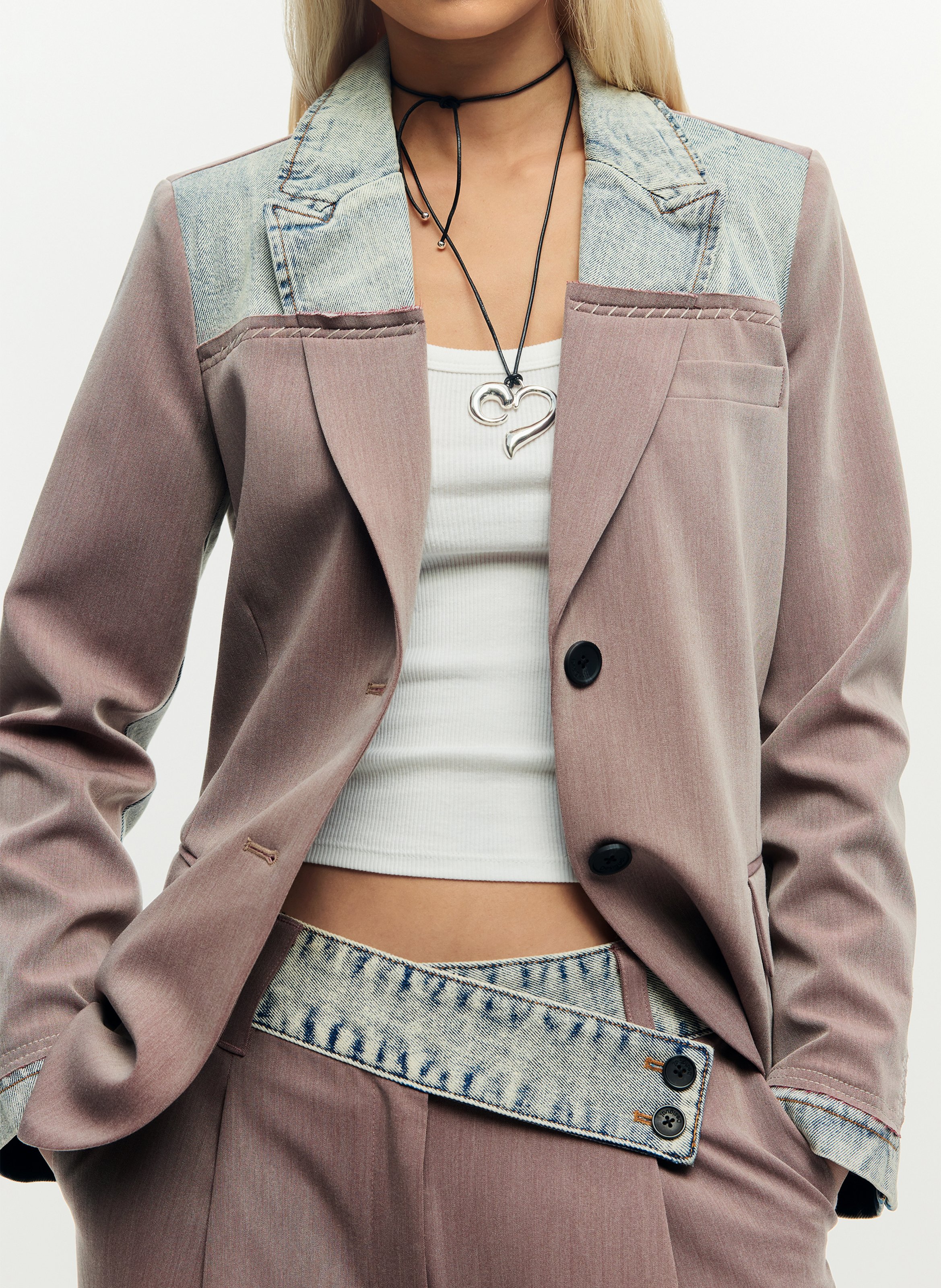 Pantalon à pinces uni taille asymétrique DESIGUAL Rouge