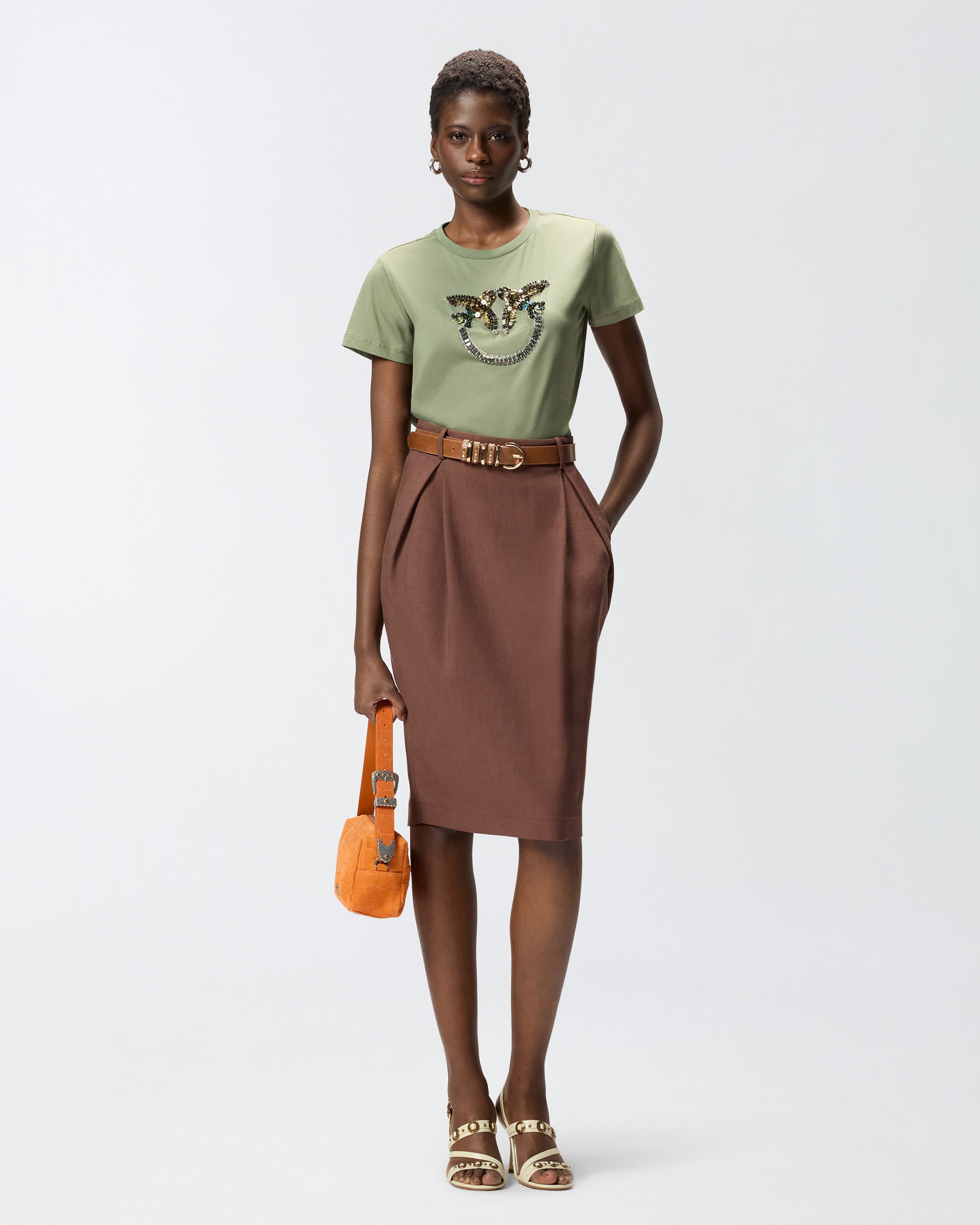 T-shirt avec maxi broderie bijou love birds PINKO Vert