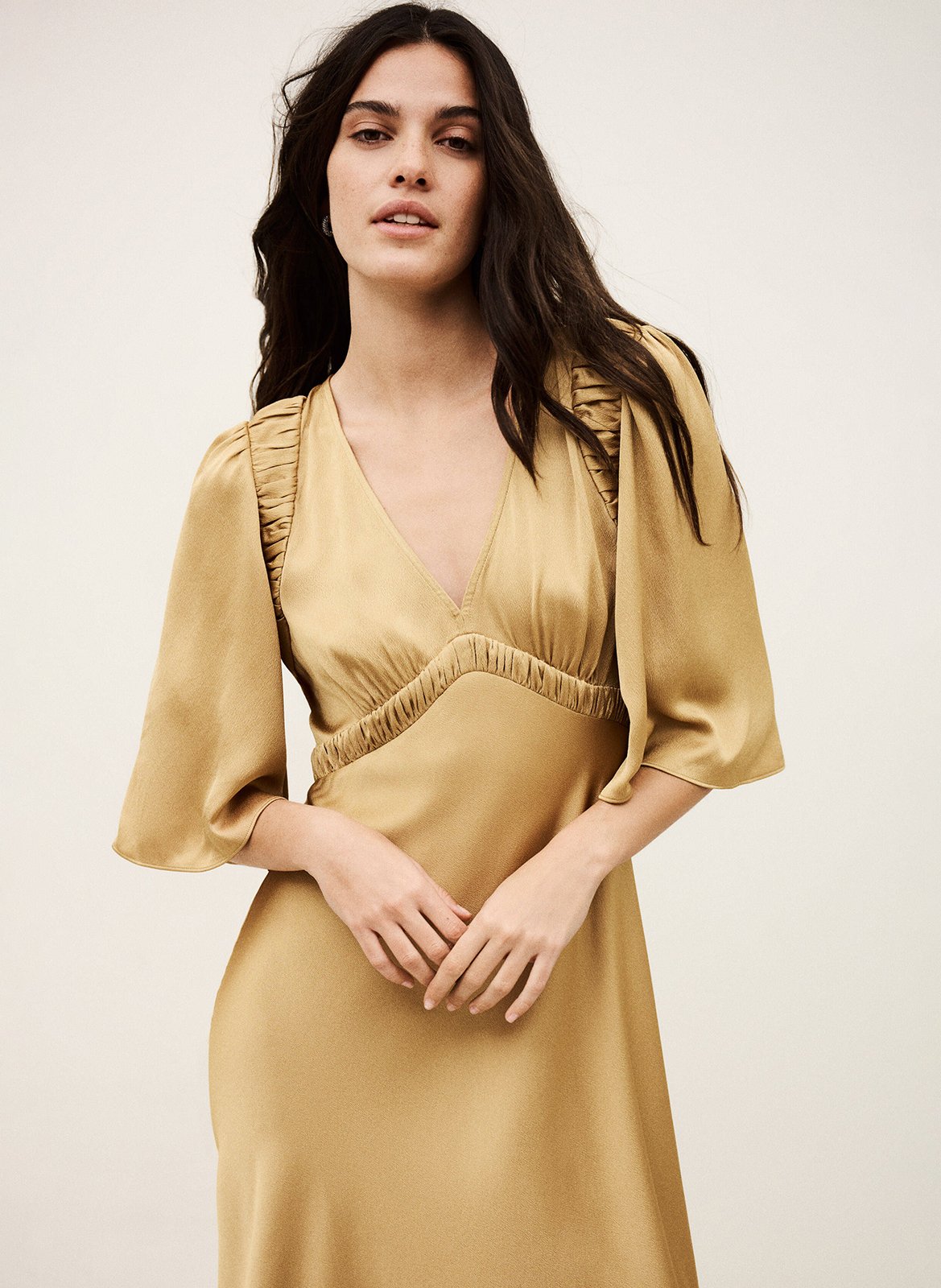 Midi satijnen jurk met V-hals BA&SH Bruin