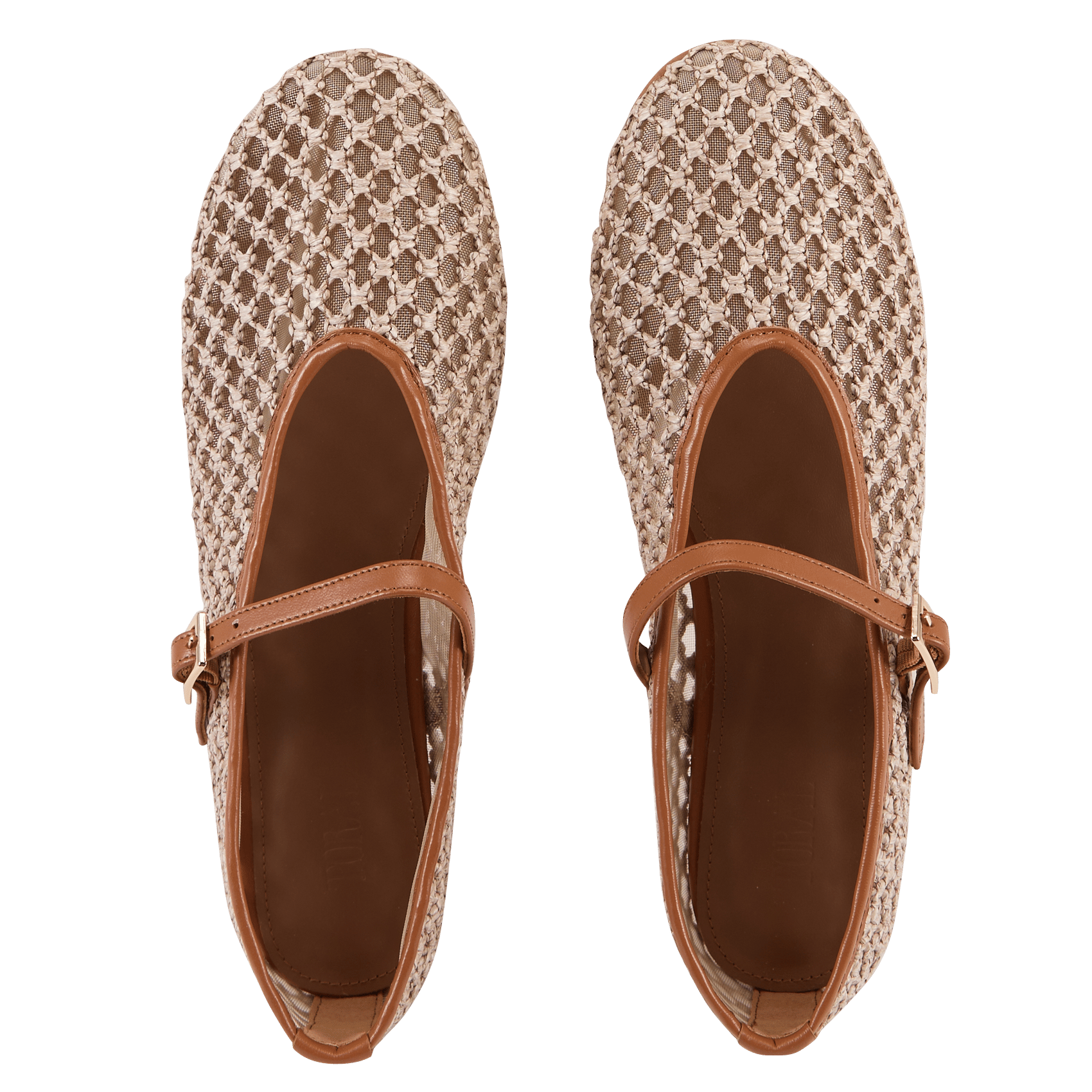 Doorgestikte ballerina's met enkelbandje TORAL Beige