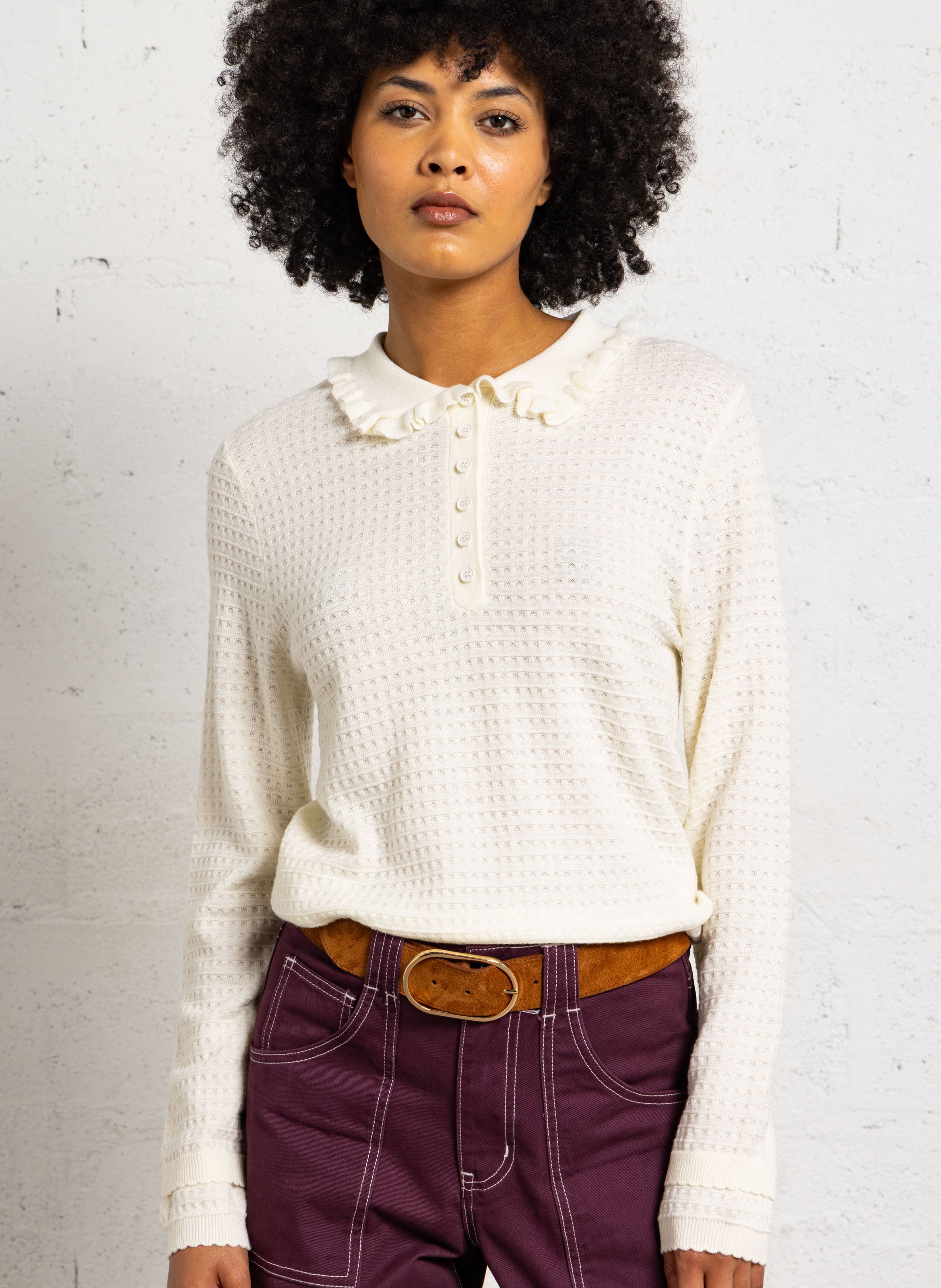 Straight fit classic knit sweater SUNCOO White