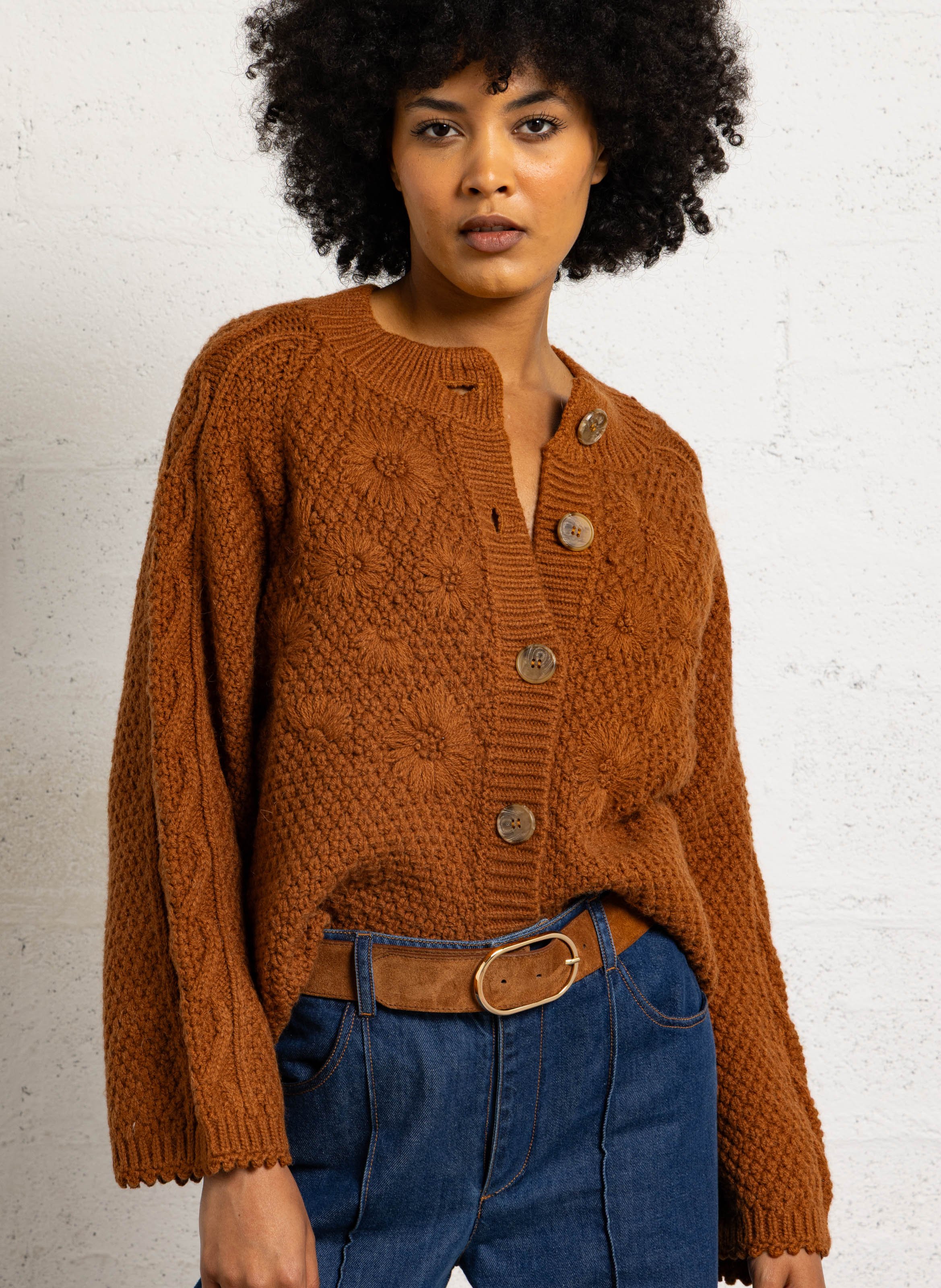 Round-neck cardigan LOUISE MISHA Brown