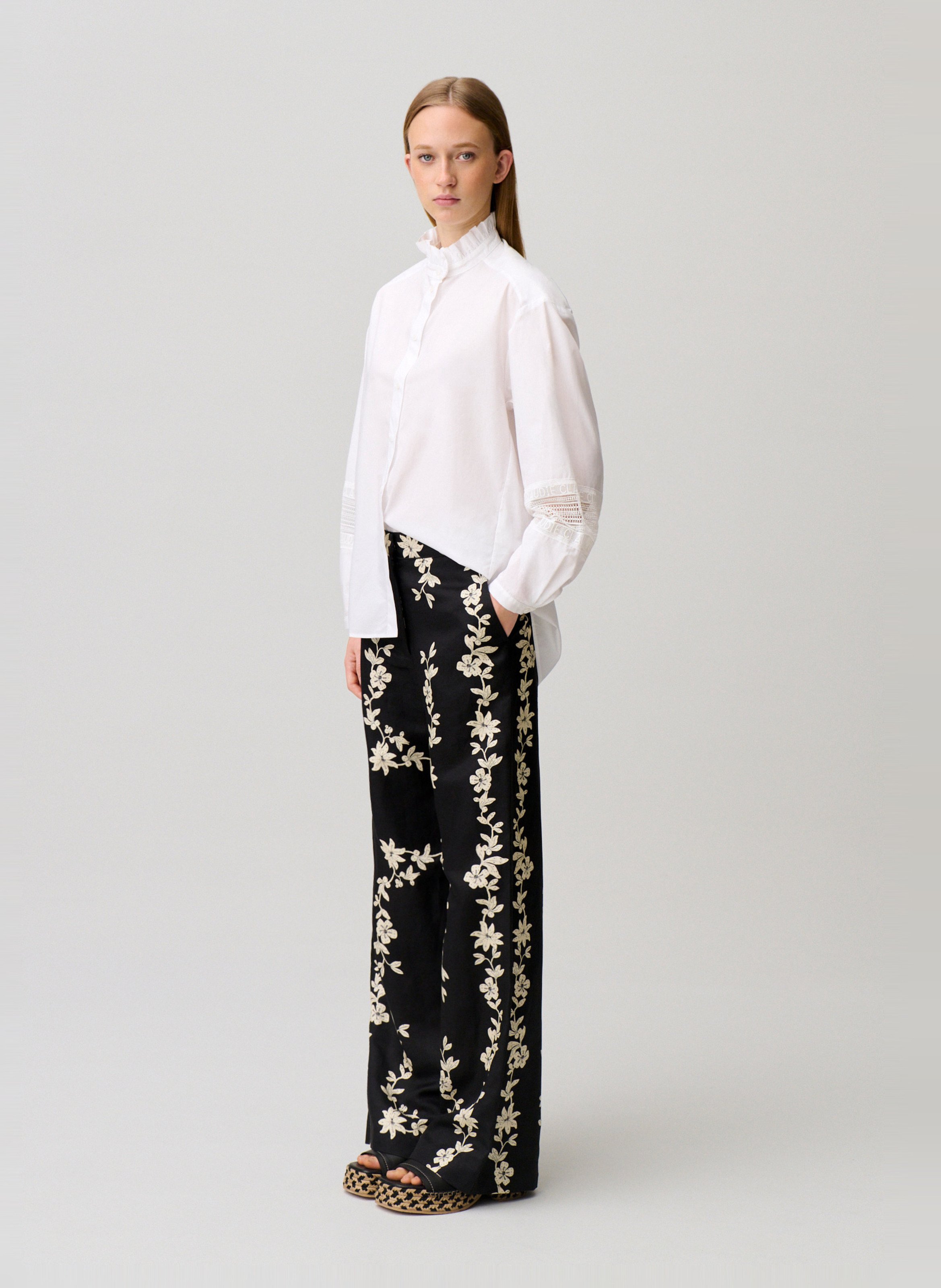 Chemise à col volanté en coton CLAUDIE PIERLOT Blanc