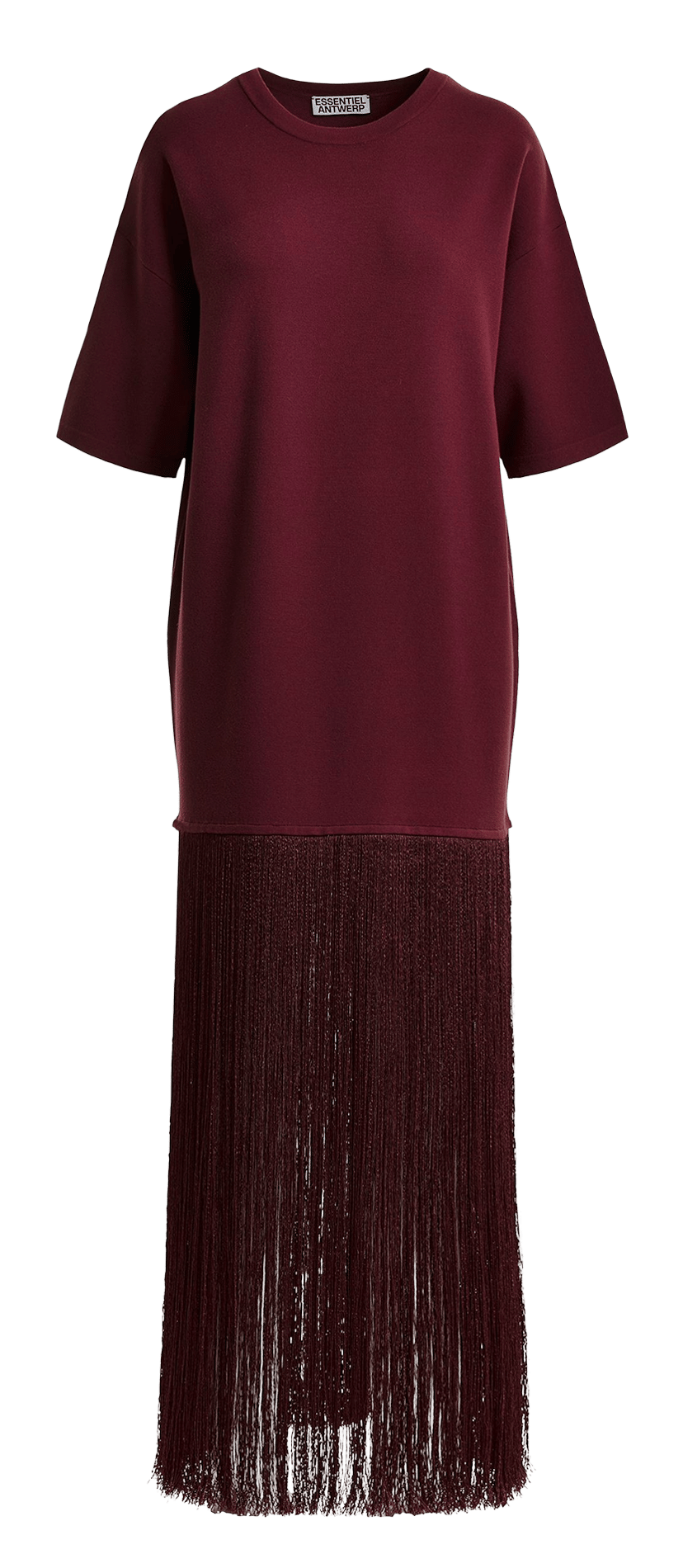 Kurzes Fransenkleid mit Rundhalsausschnitt ESSENTIEL ANTWERP Rot