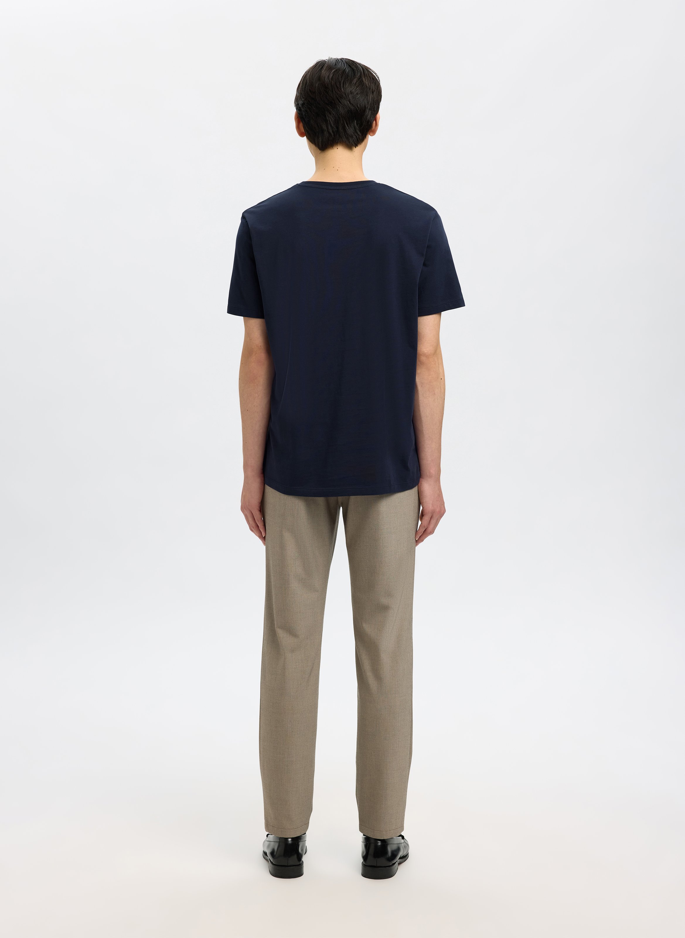 Gerade geschnittenes Rundhals-T-Shirt aus Baumwolle SELECTED Blau