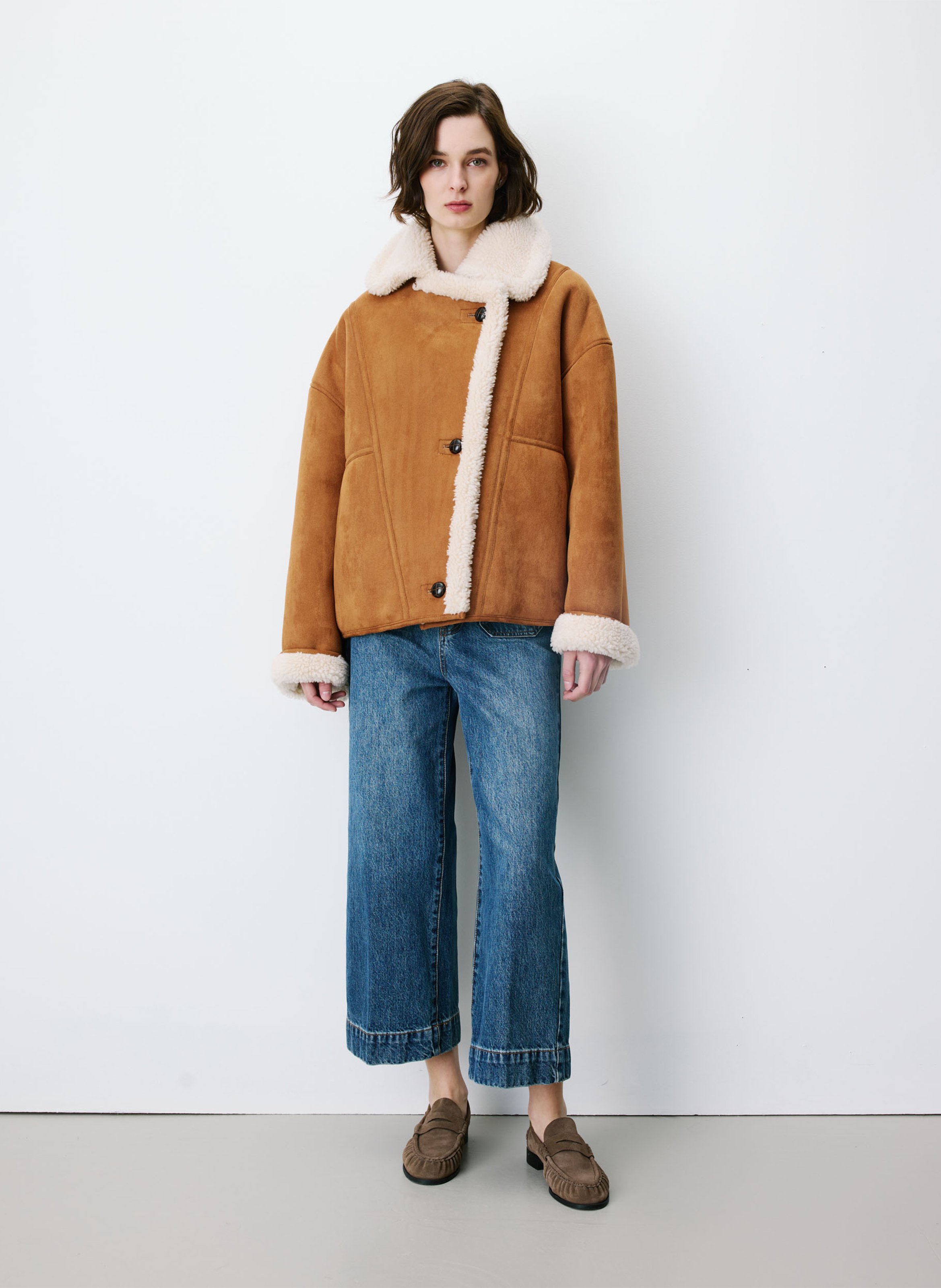 Manteau ample col à fourrure synthétique GRACE ET MILA Marron