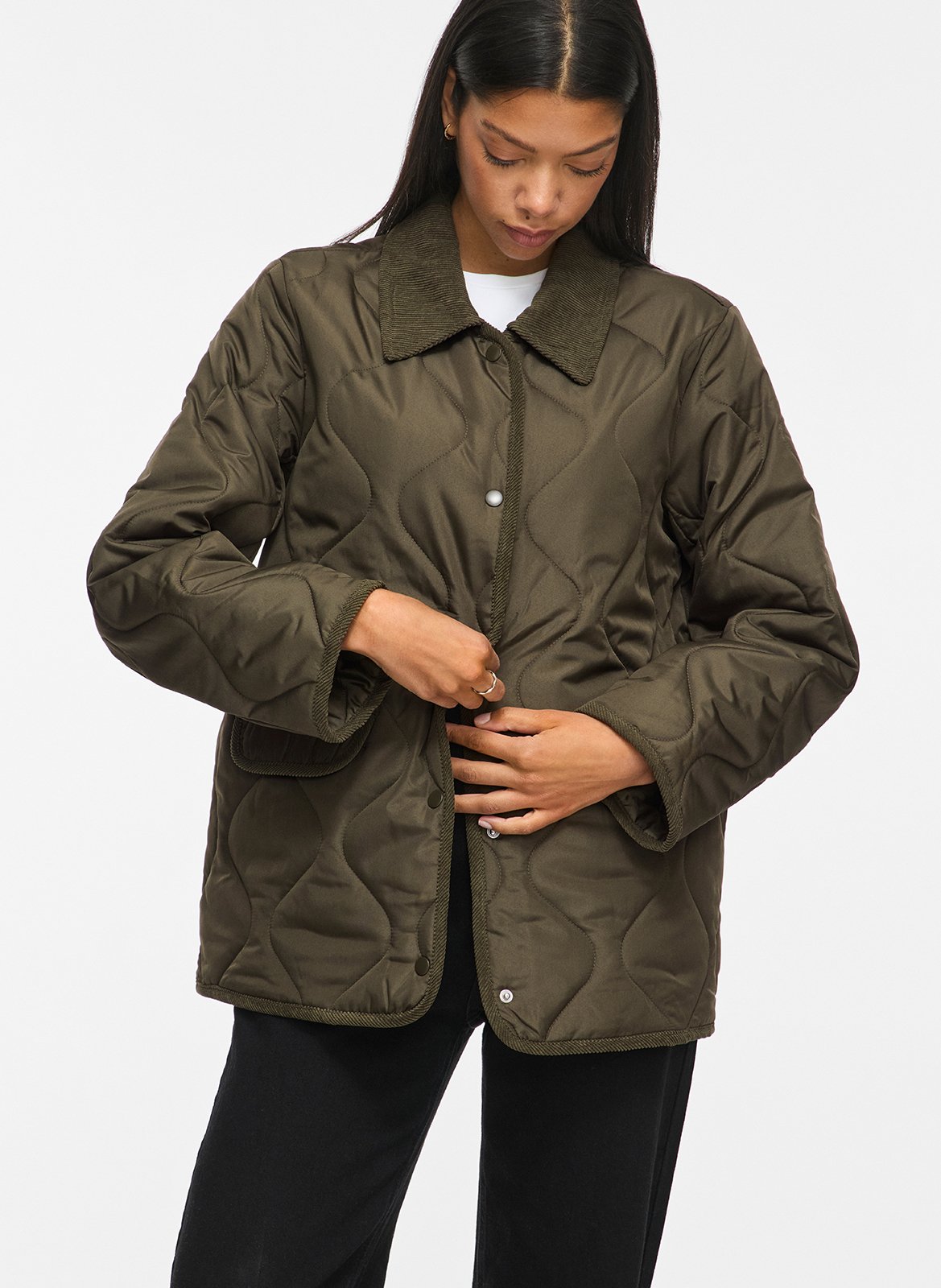 Quilted solid straight jacket VILA Khaki