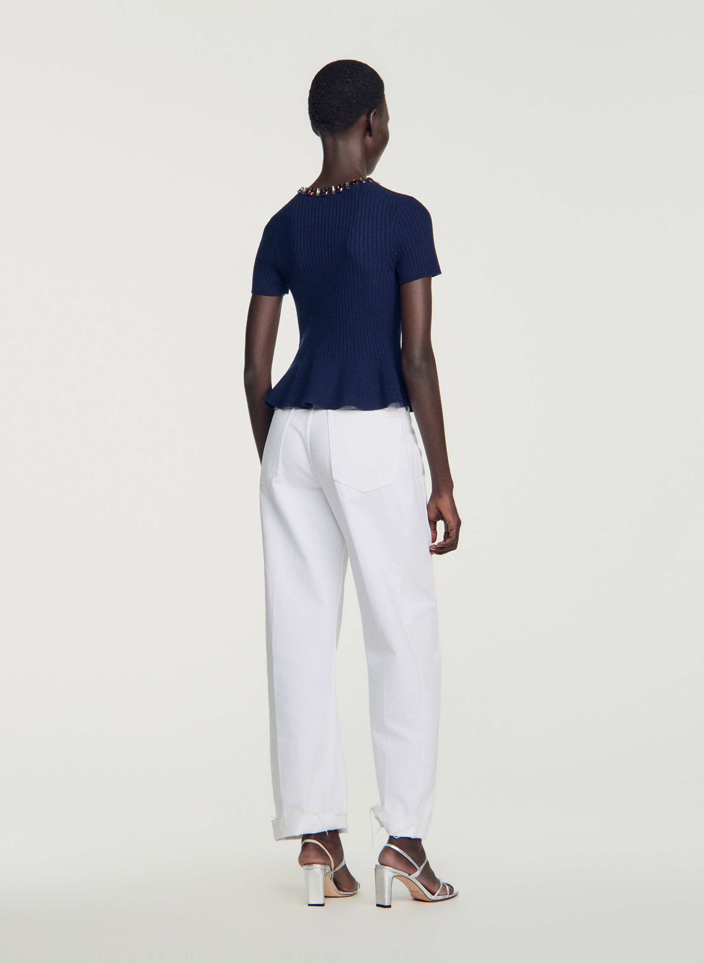 Top droit col rond en laine mélangée SANDRO Bleu