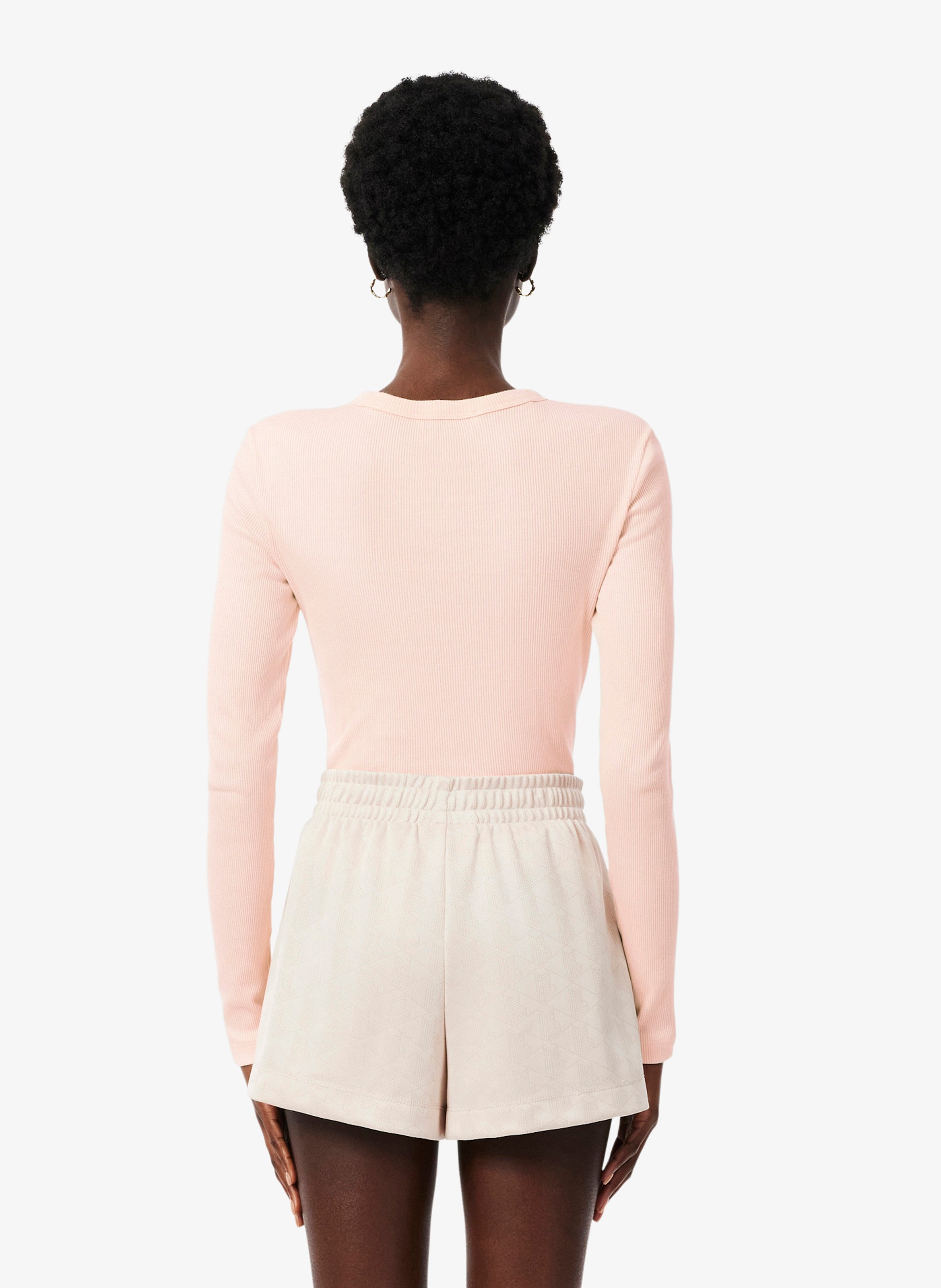 Tee-shirt col rond ajusté en coton LACOSTE Rose