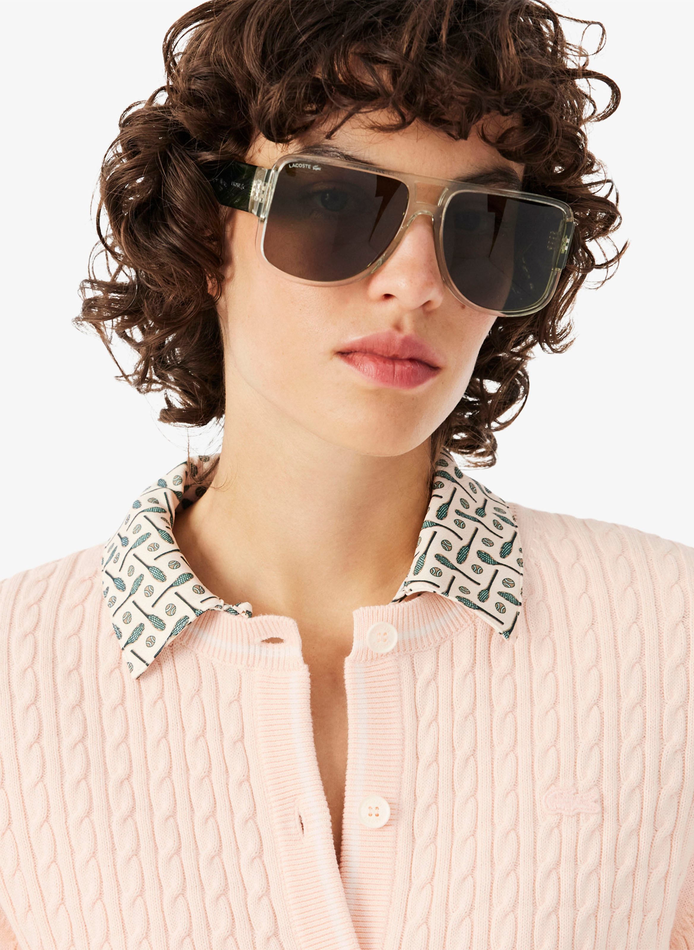Cardigan droit en coton mélangé LACOSTE Rose