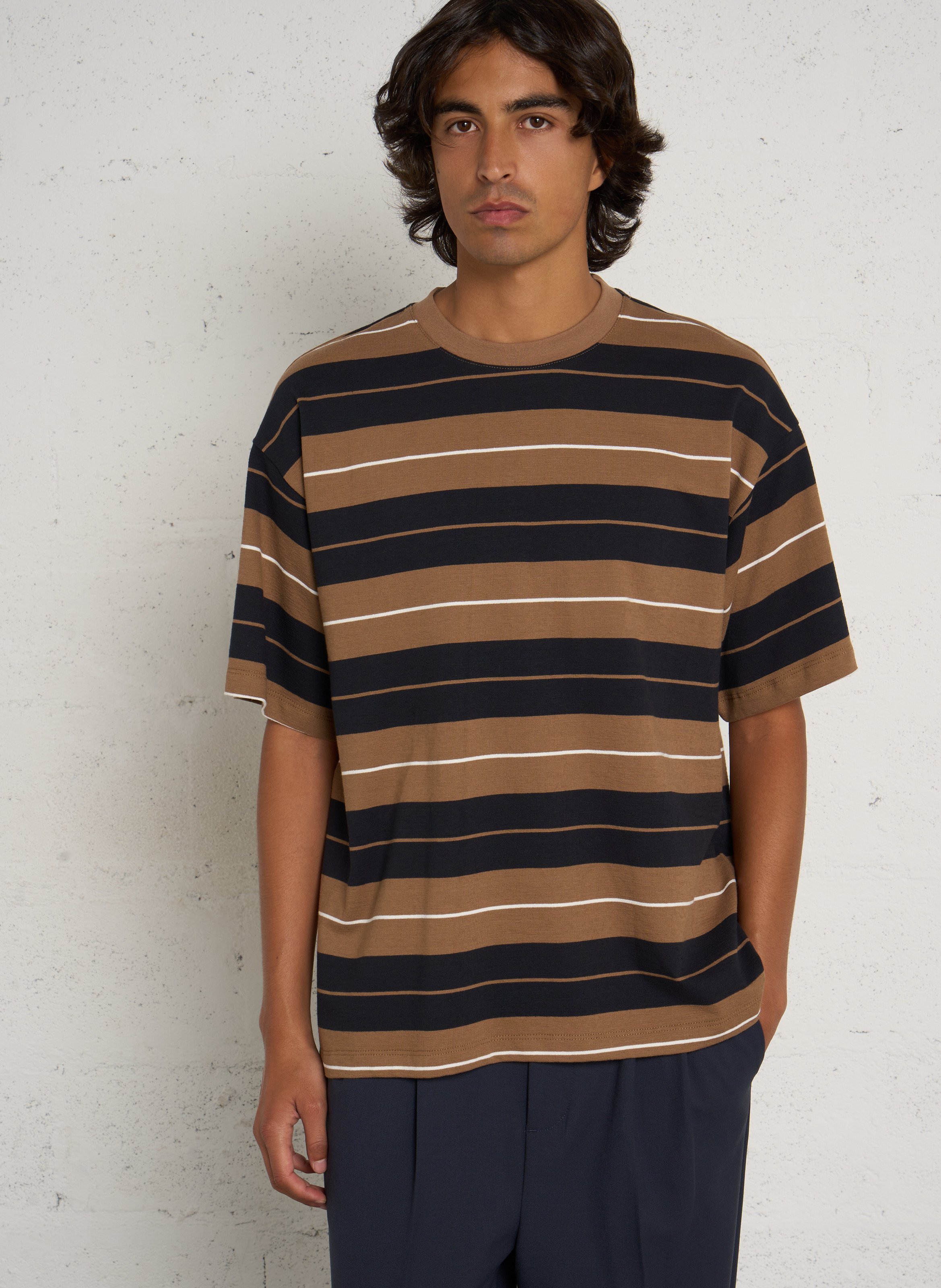 Striped cotton t-shirt CASUAL FRIDAY Brown