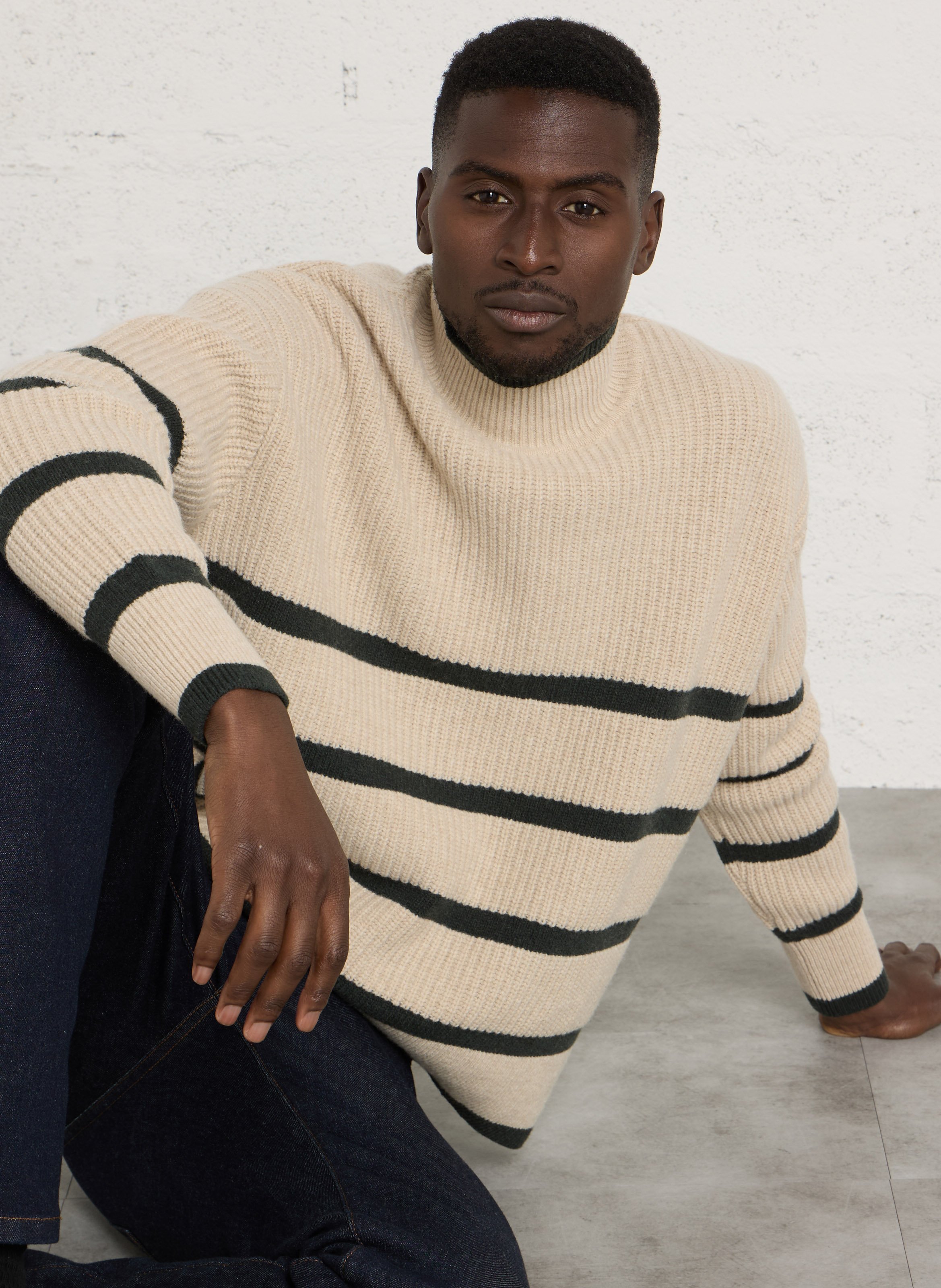 Wool-blend loose-fit striped sweater ARMOR LUX Beige
