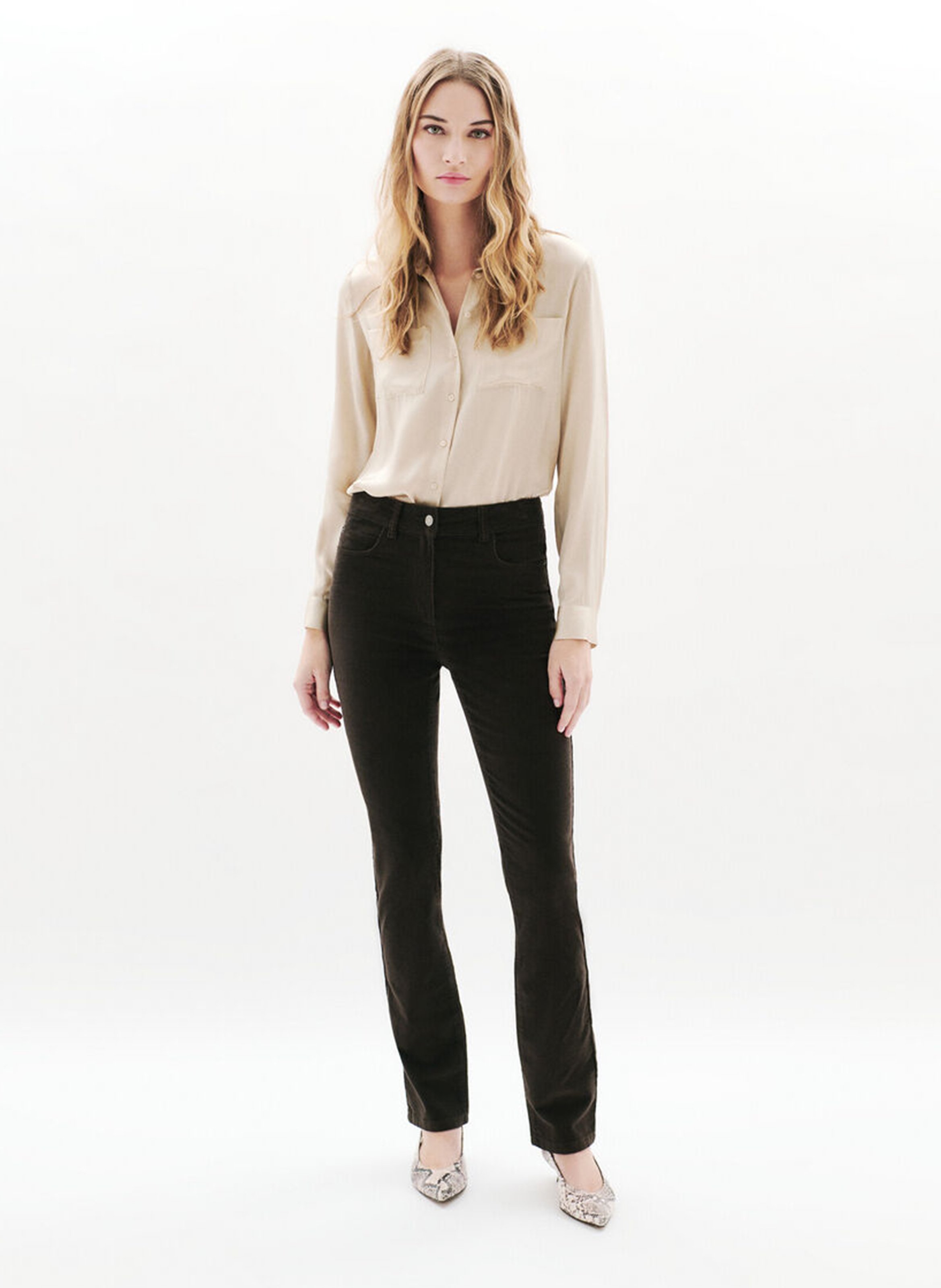 Straight-leg velvet pants | Brown CAROLL Women