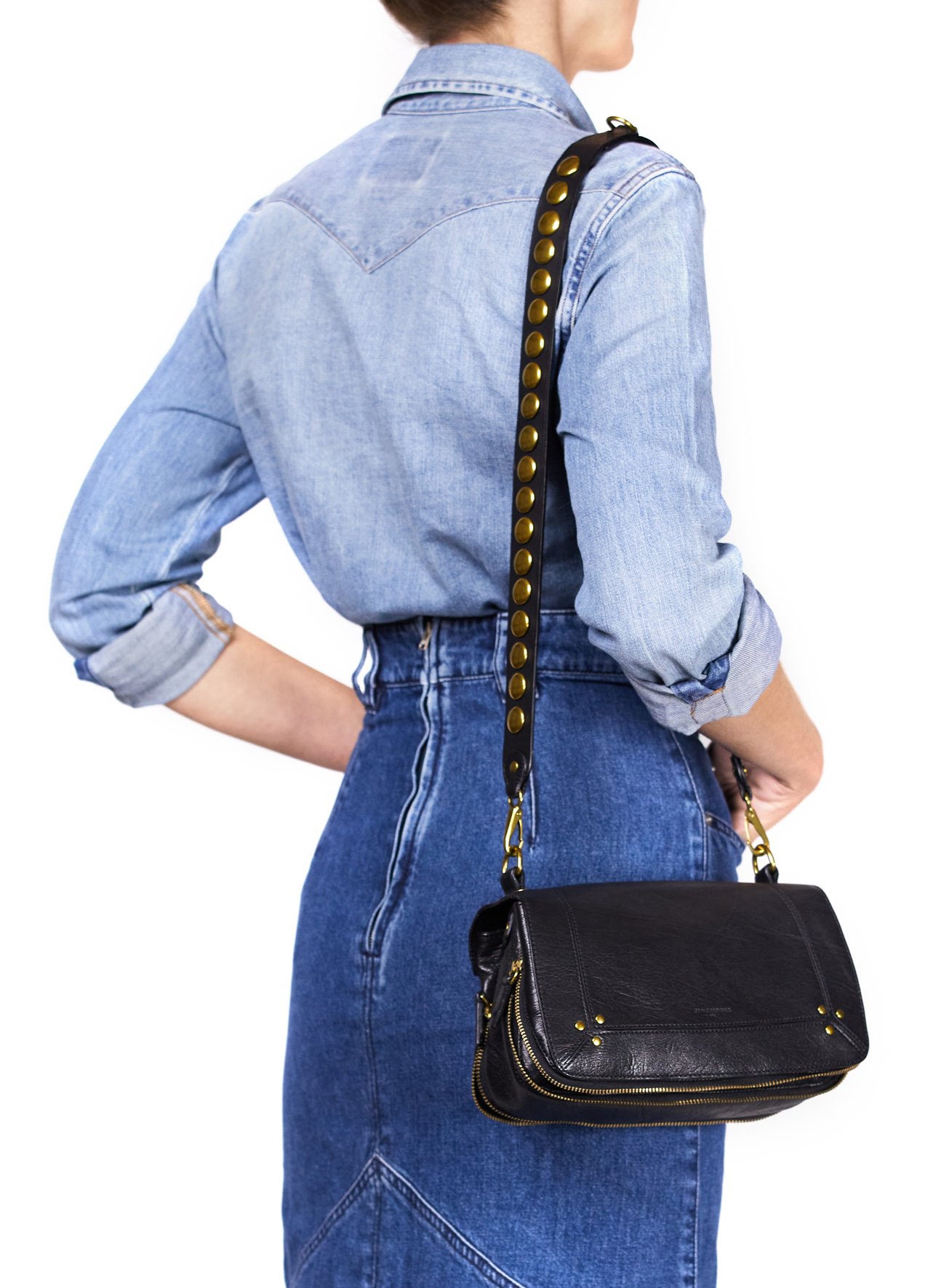 Detachable studded leather shoulder strap JEROME DREYFUSS Black