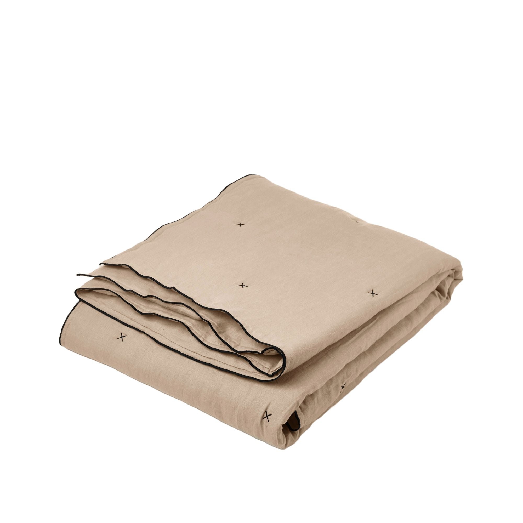 CARLINA - Quilted linen bedspread CARLINA Sable et bourdon noir