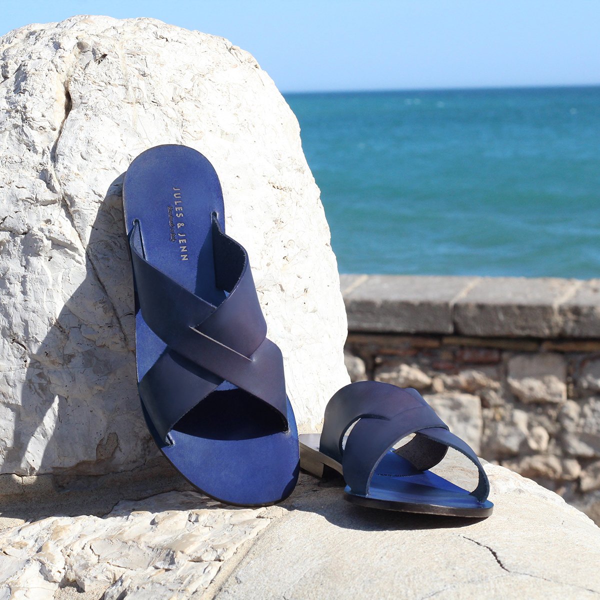 Flat leather mules JULES & JENN Blue