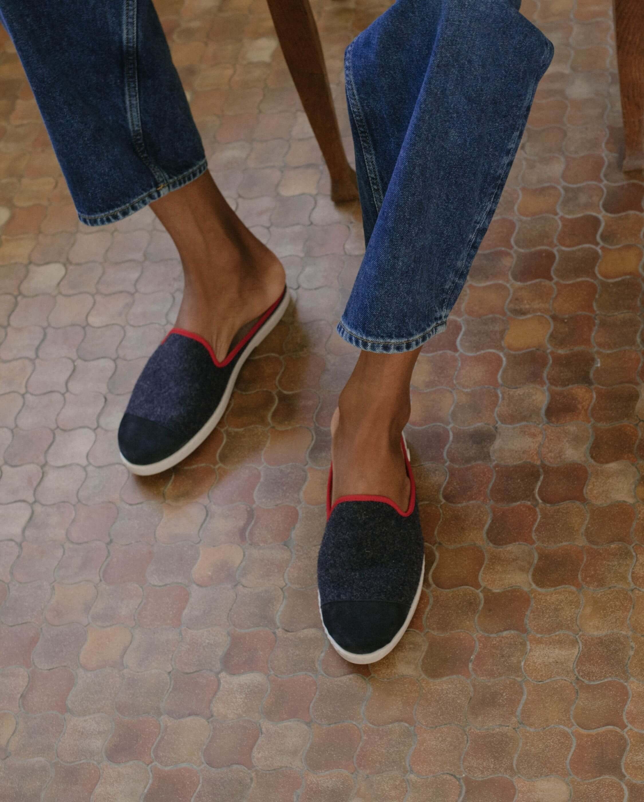 Mule homme laine, marine rouge ANGARDE Bleu