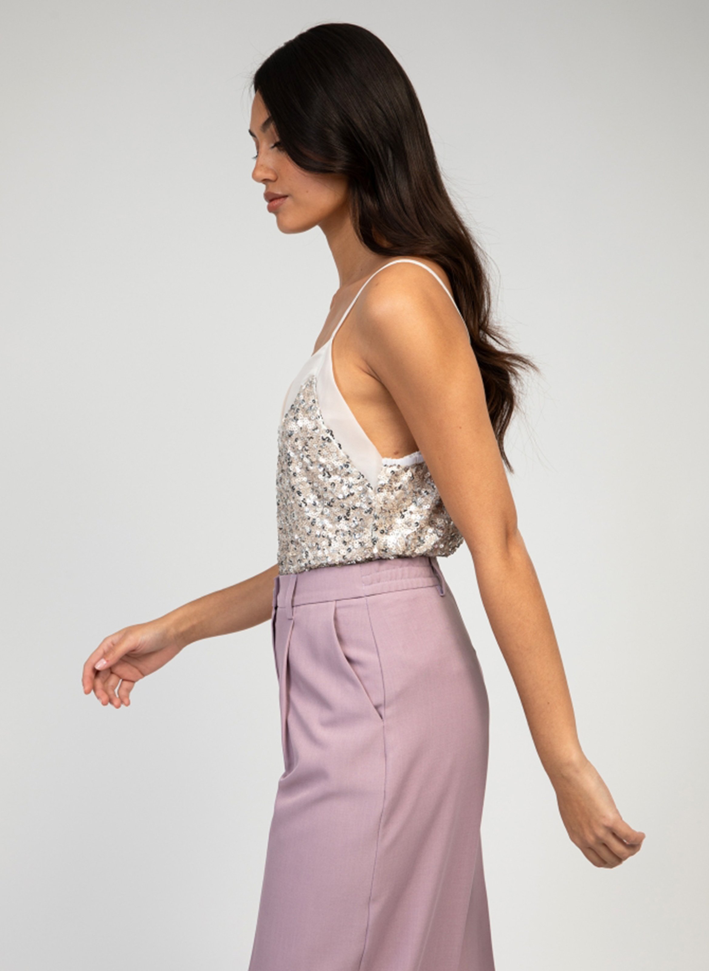 V-neck sequin camisole AN'GE White