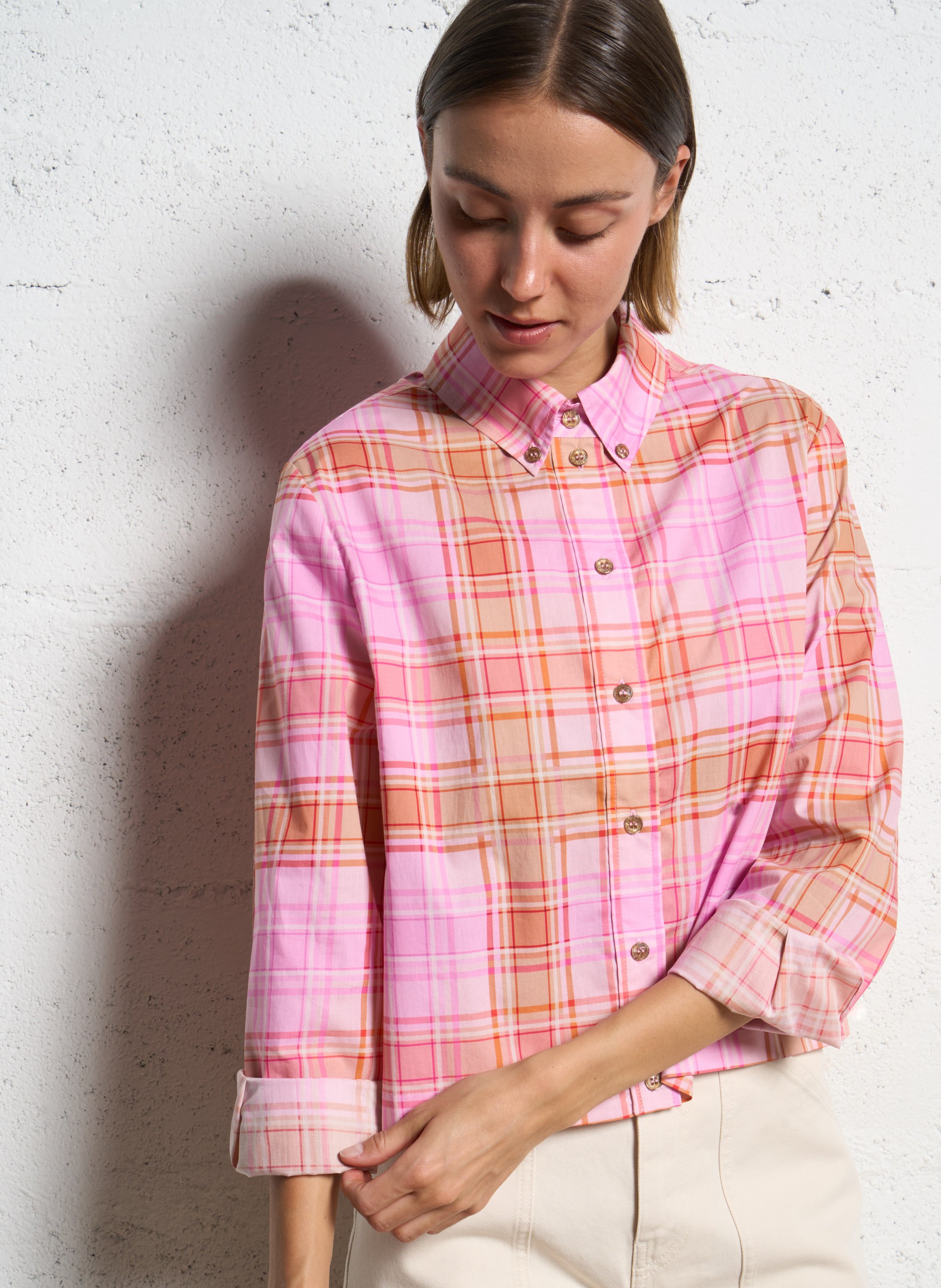 Rechte, katoenen blouse met print SUZIE WINKLE Roze