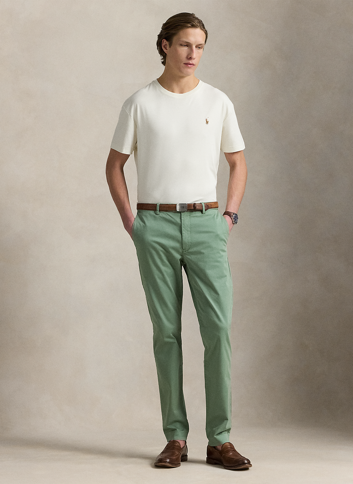 Tee-shirt col rond slim-fit en coton pima avec Pony Player POLO RALPH LAUREN Beige