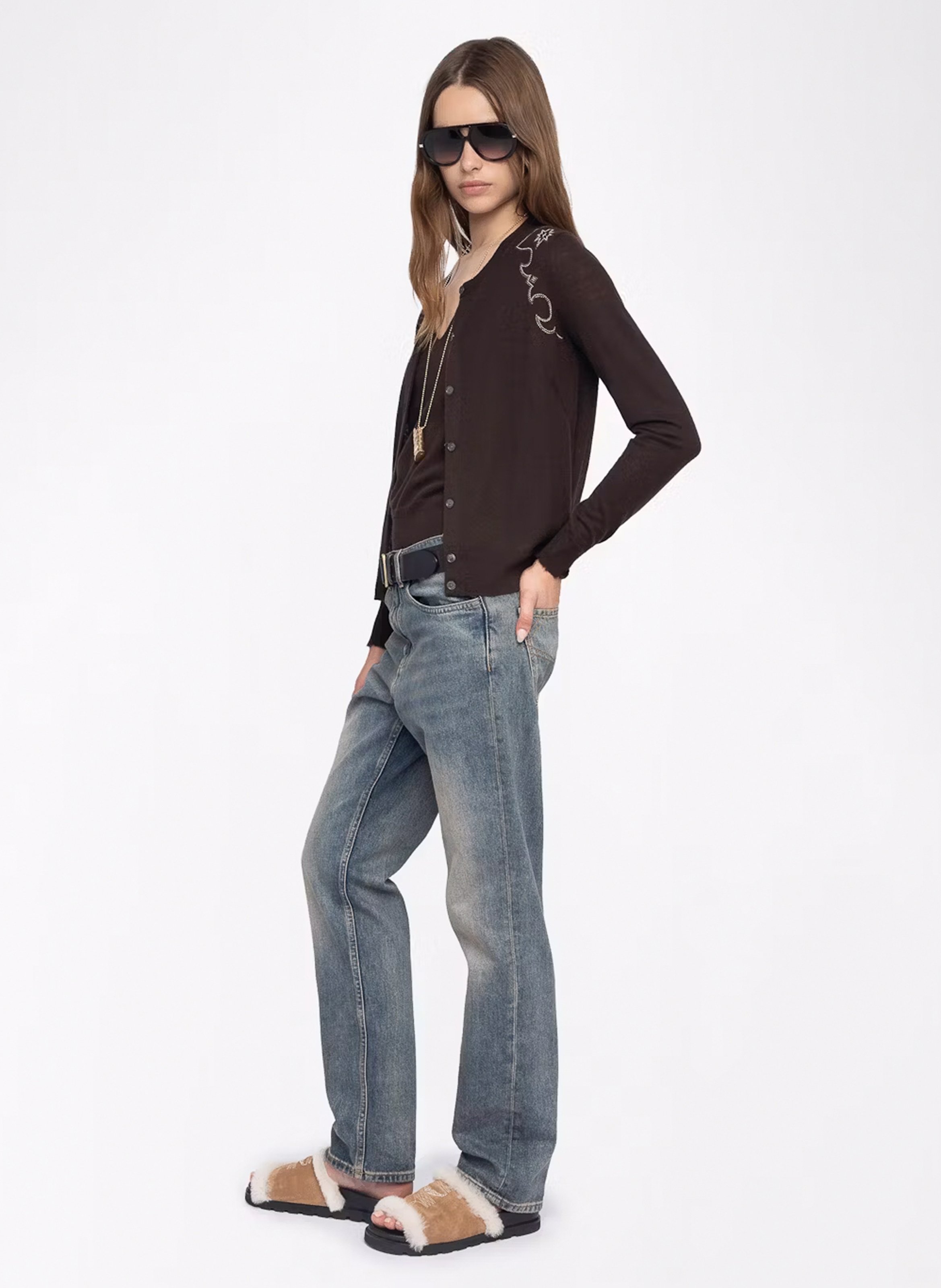 Geknöpfter Strick-Cardigan mit Strass aus Kaschmir ZADIG&VOLTAIRE Braun