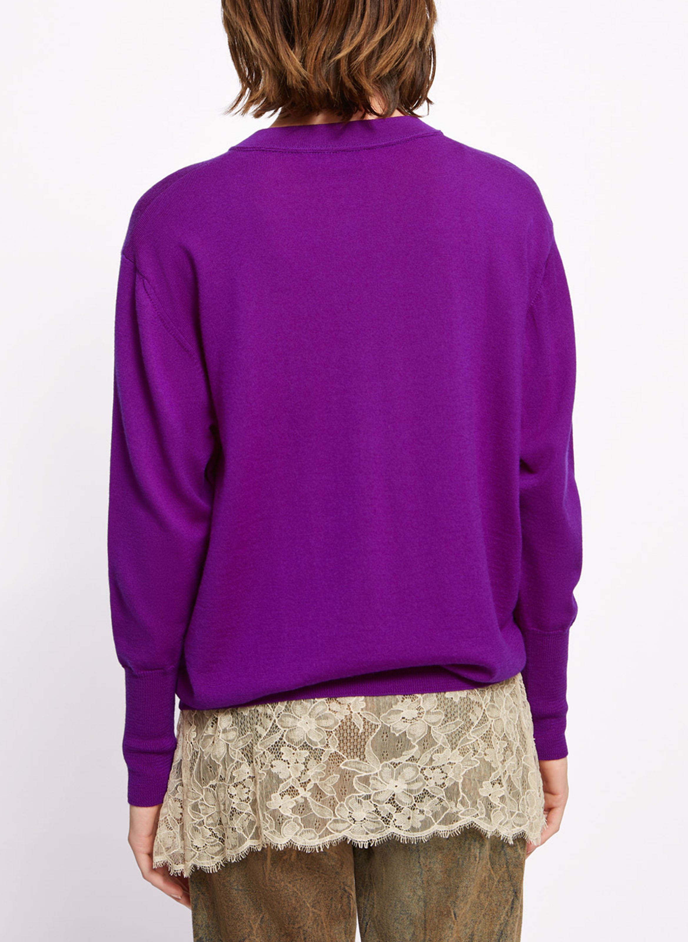 Pull ample col rond brodé en laine vierge ROSEANNA Violet