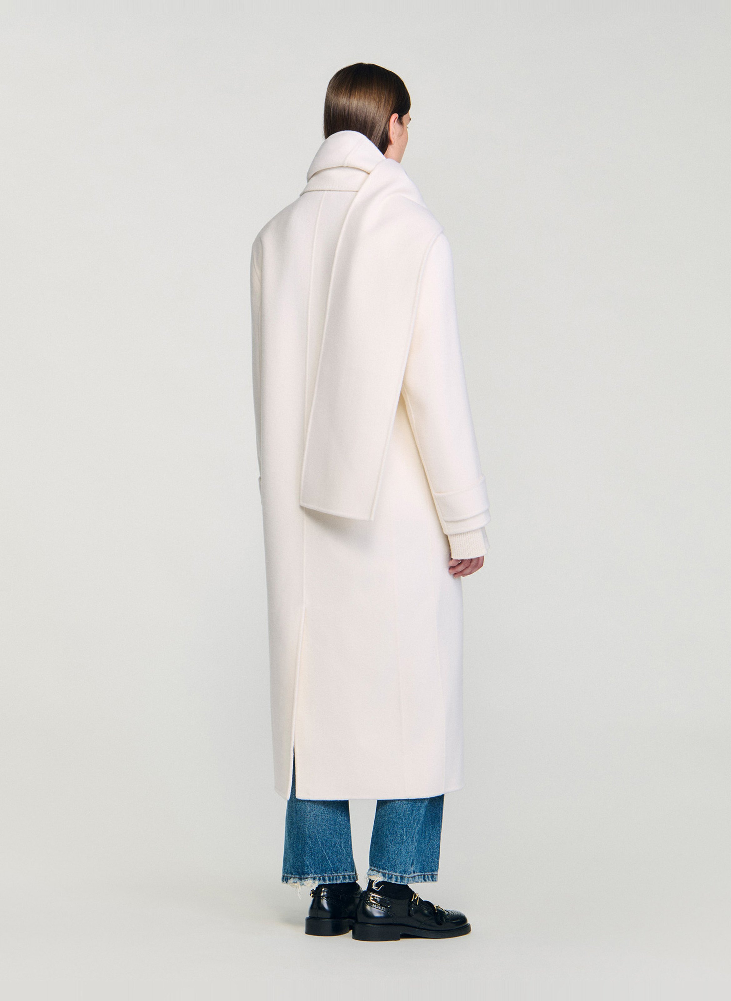 Jas met sjaalkraag van wol SANDRO Wit